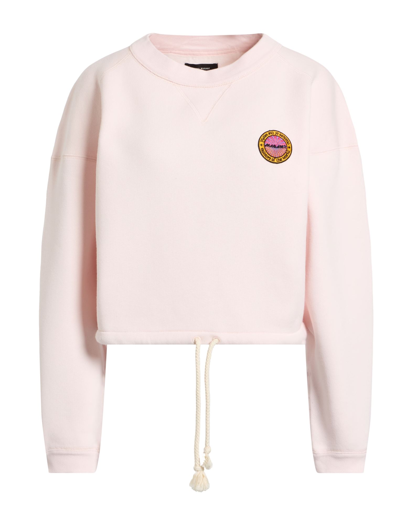 플리스, 장식 디테일 솔리드 컬러, 장식 효과, 브랜드 로고, 크루넥, 롱 슬리브, 파일 소재 내부, 드로스트링 헴라인, 세탁기로 세탁, 표백 금지, 건조기 사용불가, 다림질 금지. 이미지