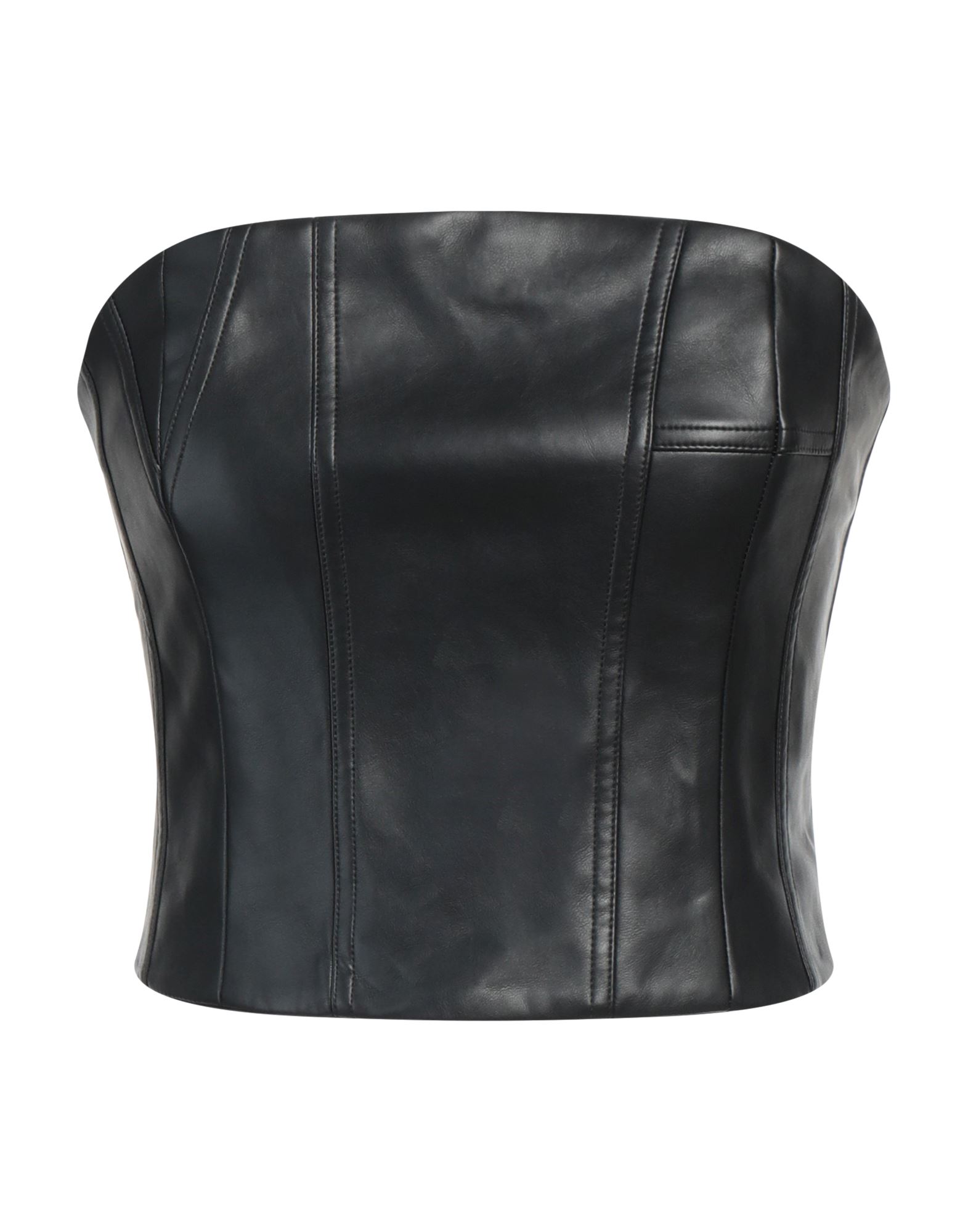 방도 탑, 인조가죽, 장식 부착 없음, 솔리드 컬러, 와이드 네크라인, 지퍼 여밈, 포켓 없음, 드라이클리닝, 표백 금지, 건조기 사용불가. 이미지