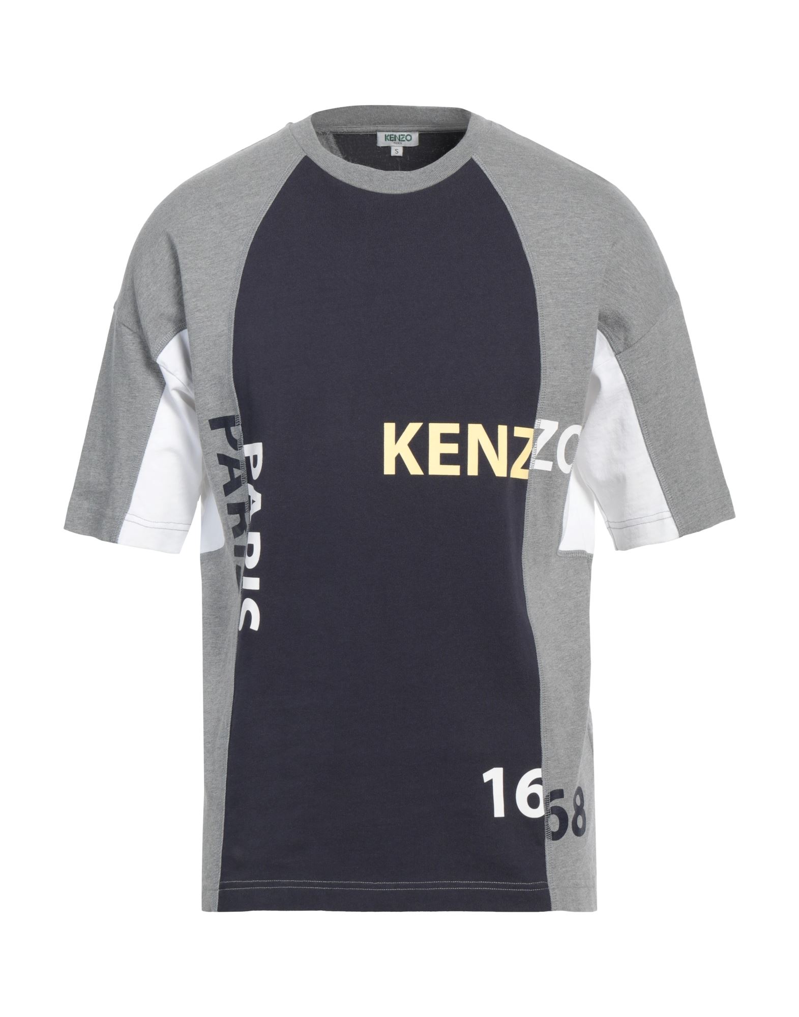 패턴 티셔츠, 저지, 멀티컬러 패턴, 브랜드 로고, 크루넥, 쇼트 슬리브, 세탁기 세탁 또는 드라이클리닝, 건조기 사용불가. 이미지