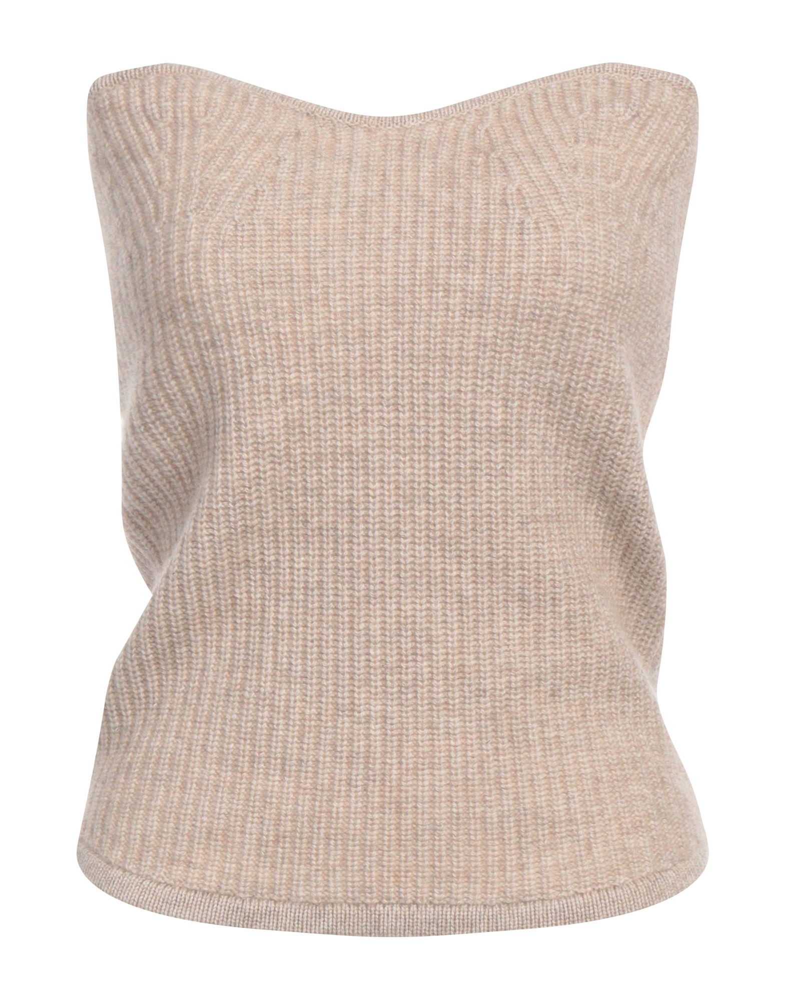 니트 소재, 헤비웨이트 니트, 장식 부착 없음, 솔리드 컬러, 딥 네크라인, 슬리브리스, 포켓 없음. 이미지