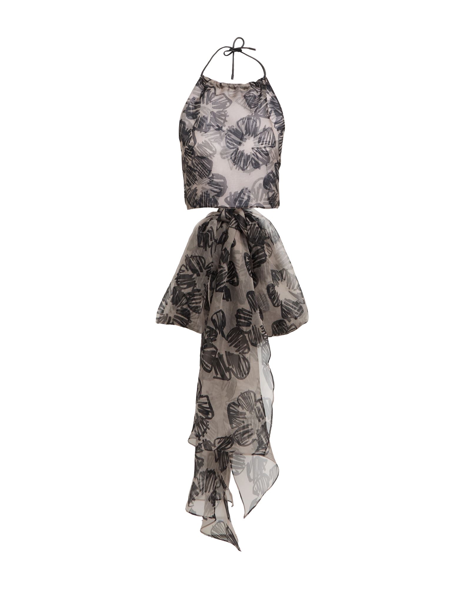 탑, 오간자, 플로럴 모티브, 브랜드 로고, 크루넥, 슬리브리스. 이미지