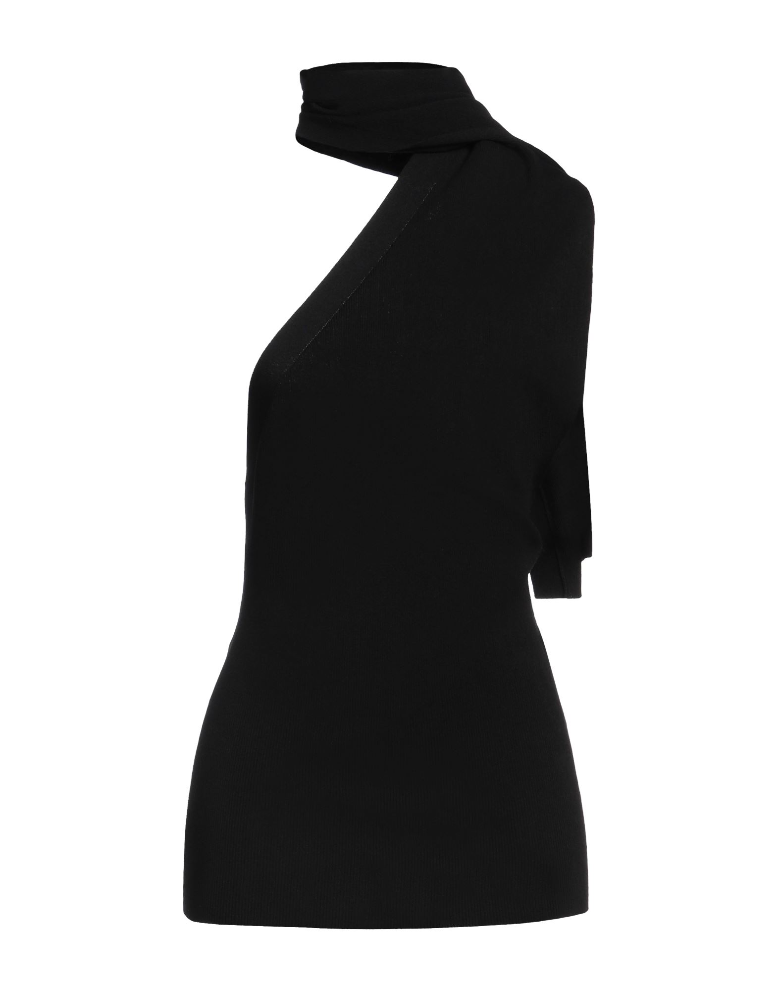 탑, 니트 소재, 라이트웨이트 니트, 솔리드 컬러, 자수 로고 장식, 터틀넥, 슬리브리스, 스트레치, 드라이클리닝, 표백 금지, 건조기 사용불가. 이미지