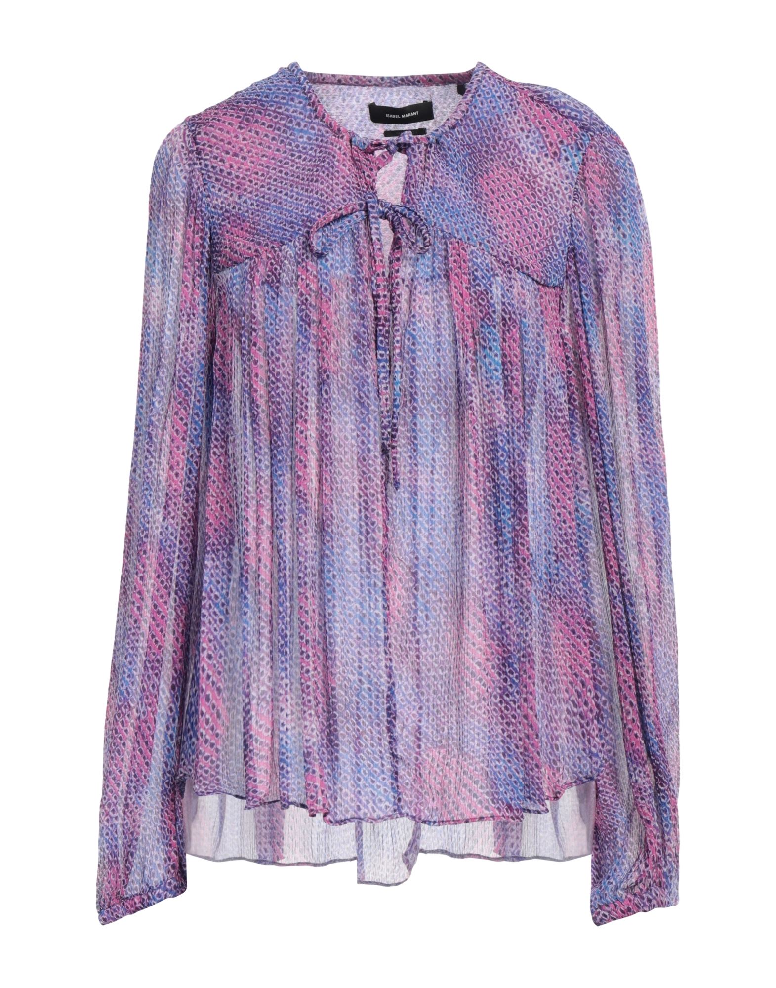 탑, 쉬폰, 장식 효과, 멀티컬러 패턴, 크루넥, 롱 슬리브, 타이 여밈, 포켓 없음, 드라이클리닝, 표백 금지, 건조기 사용불가. 이미지