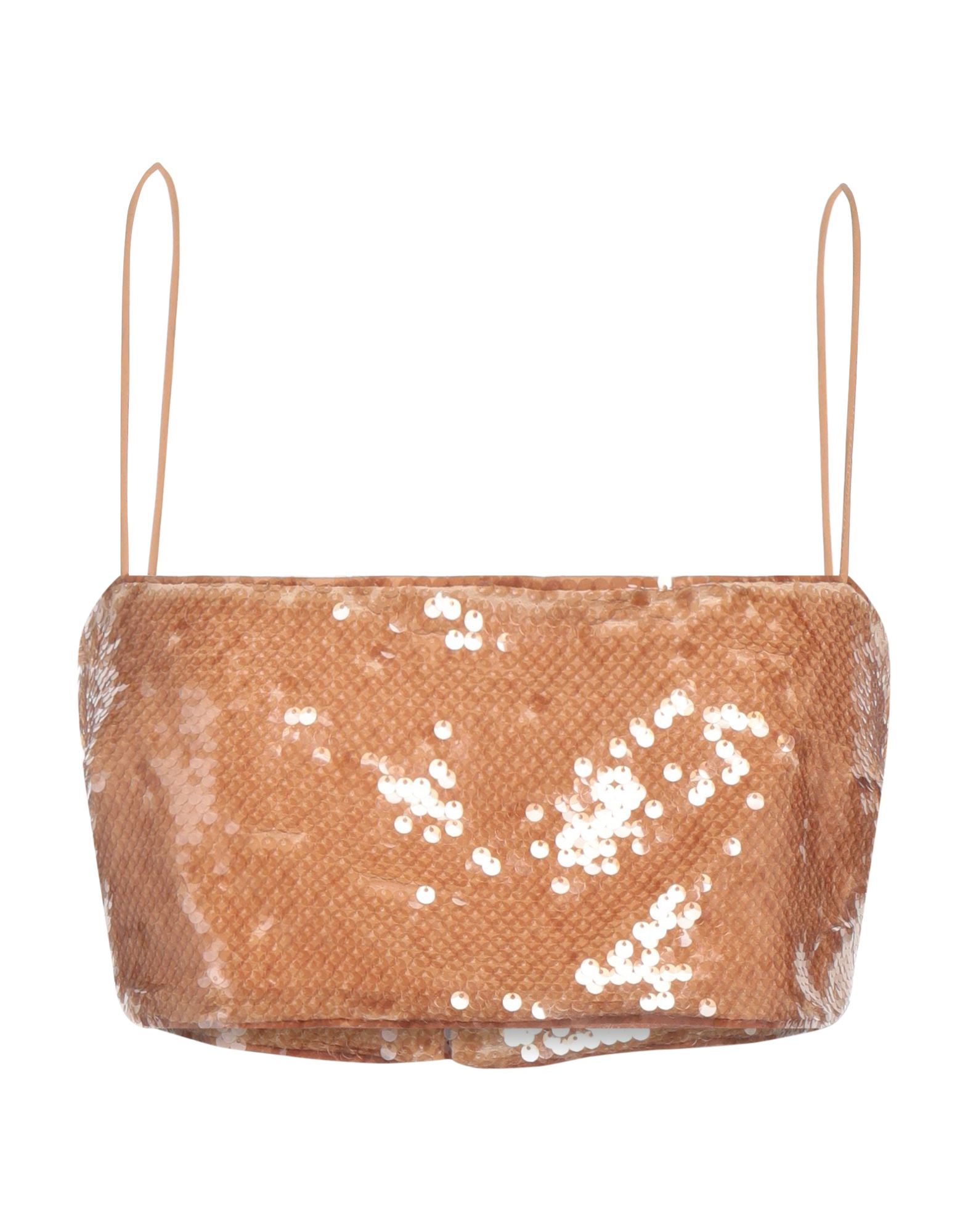 크롭 탑, 크레이프, 장식 디테일 솔리드 컬러, 시퀸, 스퀘어 네크라인, 슬리브리스, 후크 여밈, 손세탁 또는 드라이클리닝, 표백 금지, 건조기 사용불가, 이 브랜드는 사이즈가 작게 나옵니다. 이미지