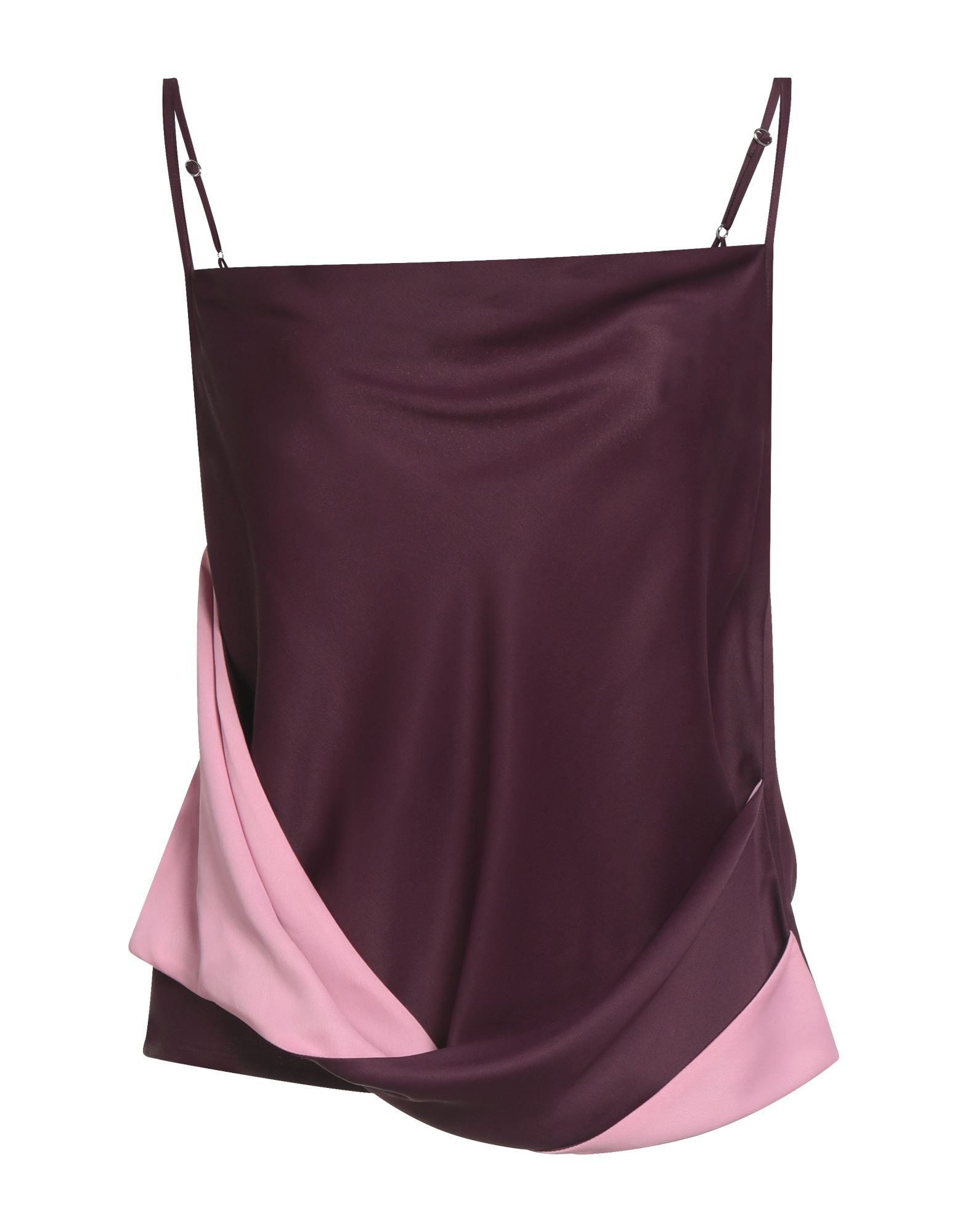 캐미솔, 새틴, 투톤 패턴, 장식 부착 없음, 드레이프 네크라인, 슬리브리스, 드라이클리닝, 표백 금지, 건조기 사용불가, 이 브랜드는 사이즈가 작게 나옵니다. 이미지