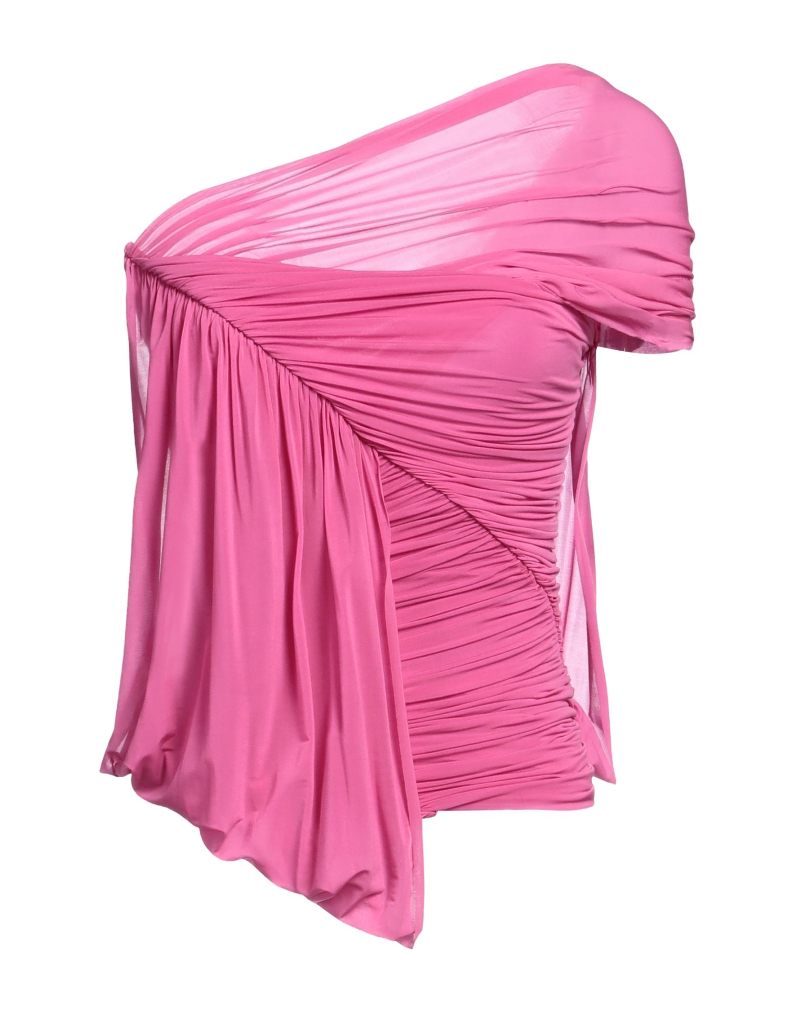 원숄더 탑, 저지, 드레이프, 솔리드 컬러, 와이드 네크라인, 원 숄더, 포켓 없음, 스트레치, 스몰 핏. 이미지