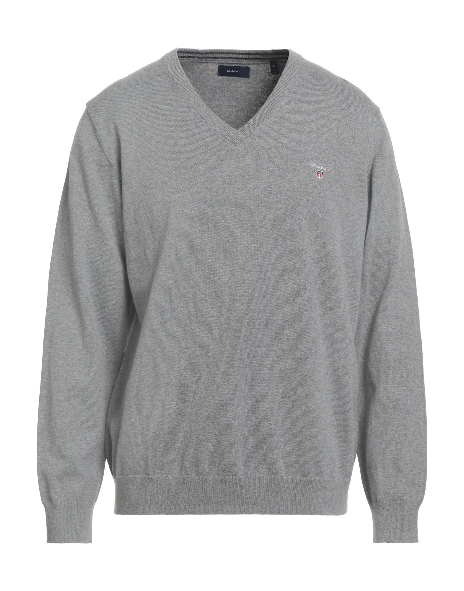 니트 소재, 라이트웨이트 니트, 멜란지, 자수 로고 장식, v 네크라인, 롱 슬리브, 세탁기로 세탁, 표백 금지, 건조기 사용불가. 이미지