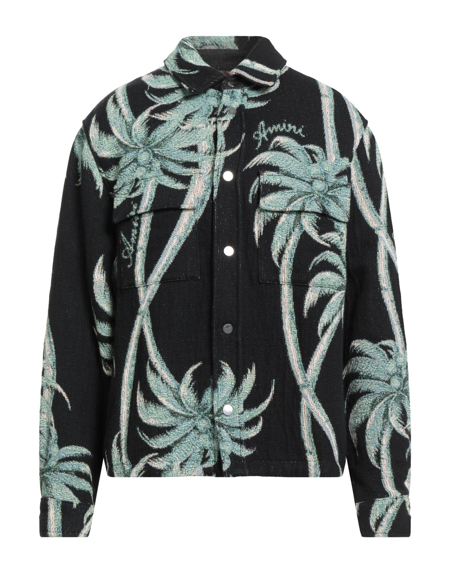 셔츠 자켓, 트위드, 하와이안 모티브, 브랜드 로고, 클래식 칼라, 롱 슬리브, 스냅버튼 여밈, 포켓 2개, 드라이클리닝, 표백 금지, 건조기 사용불가. 이미지