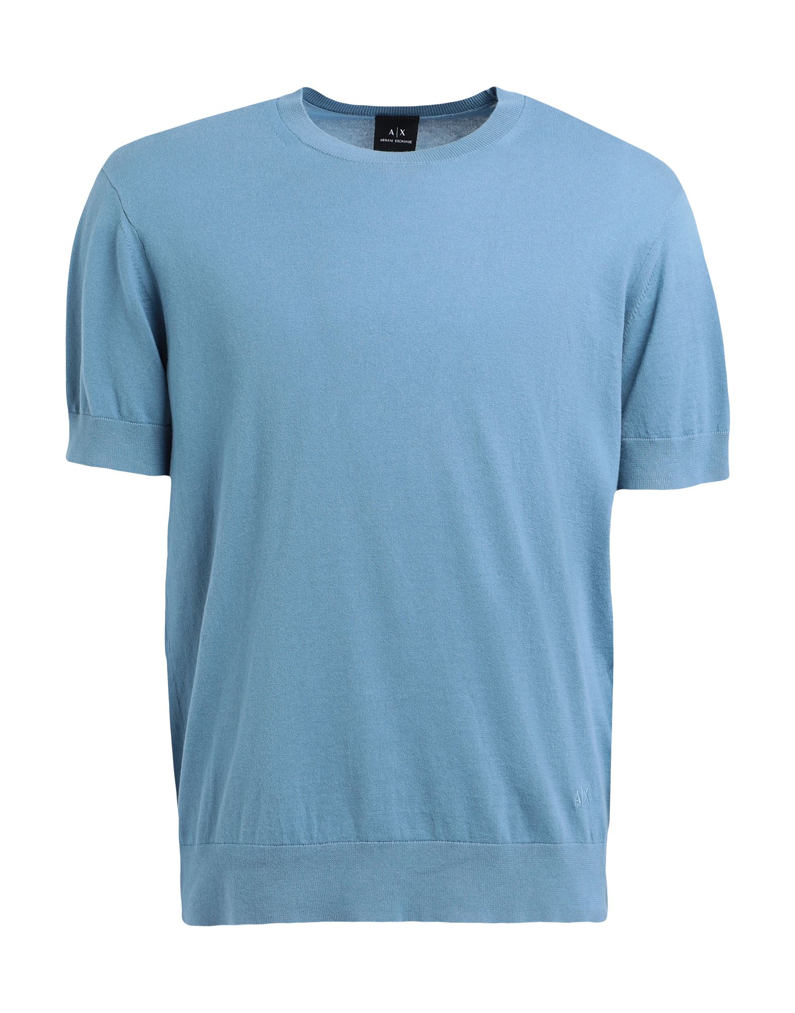 니트 소재, 라이트웨이트 니트, 자수 로고 장식, 솔리드 컬러, 크루넥, 쇼트 슬리브, 포켓 없음, 손세탁, 표백 금지, 건조기 사용불가. 이미지