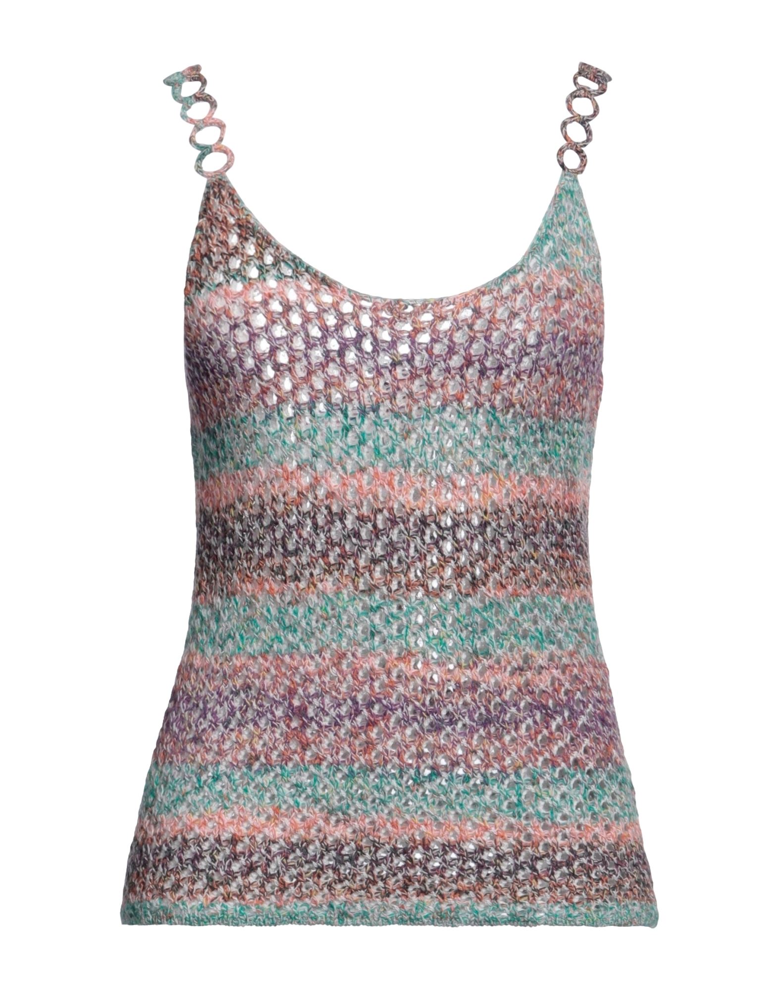 니트 소재, 라이트웨이트 니트, 장식 부착 없음, 멀티컬러 패턴, 크루넥, 슬리브리스, 안감없음, 포켓 없음, 라지 핏. 이미지