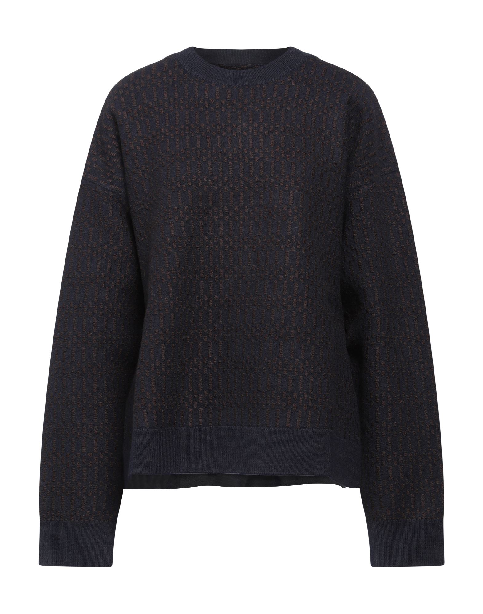 울, 라이트웨이트 니트, 장식 부착 없음, 투톤 패턴, 크루넥, 롱 슬리브, 포켓 없음, 드라이클리닝, 표백 금지, 건조기 사용불가. 이미지