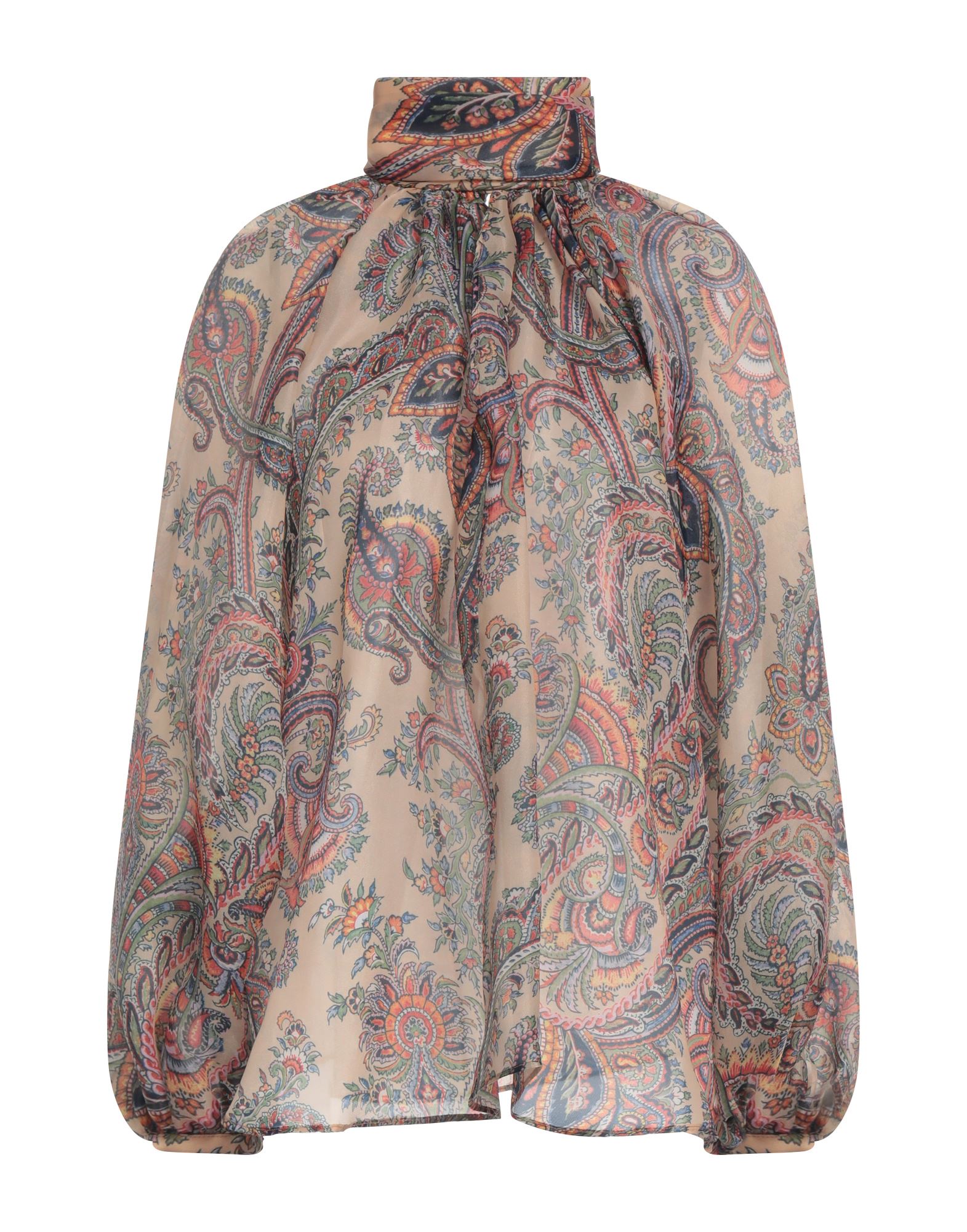 오간자, 장식 부착 없음, 페이즐리 패턴, 터틀넥, 롱 슬리브, 버튼 여밈, 포켓 없음, 세탁기 세탁 또는 드라이클리닝, 건조기 사용불가, 표백 금지, 탑. 이미지