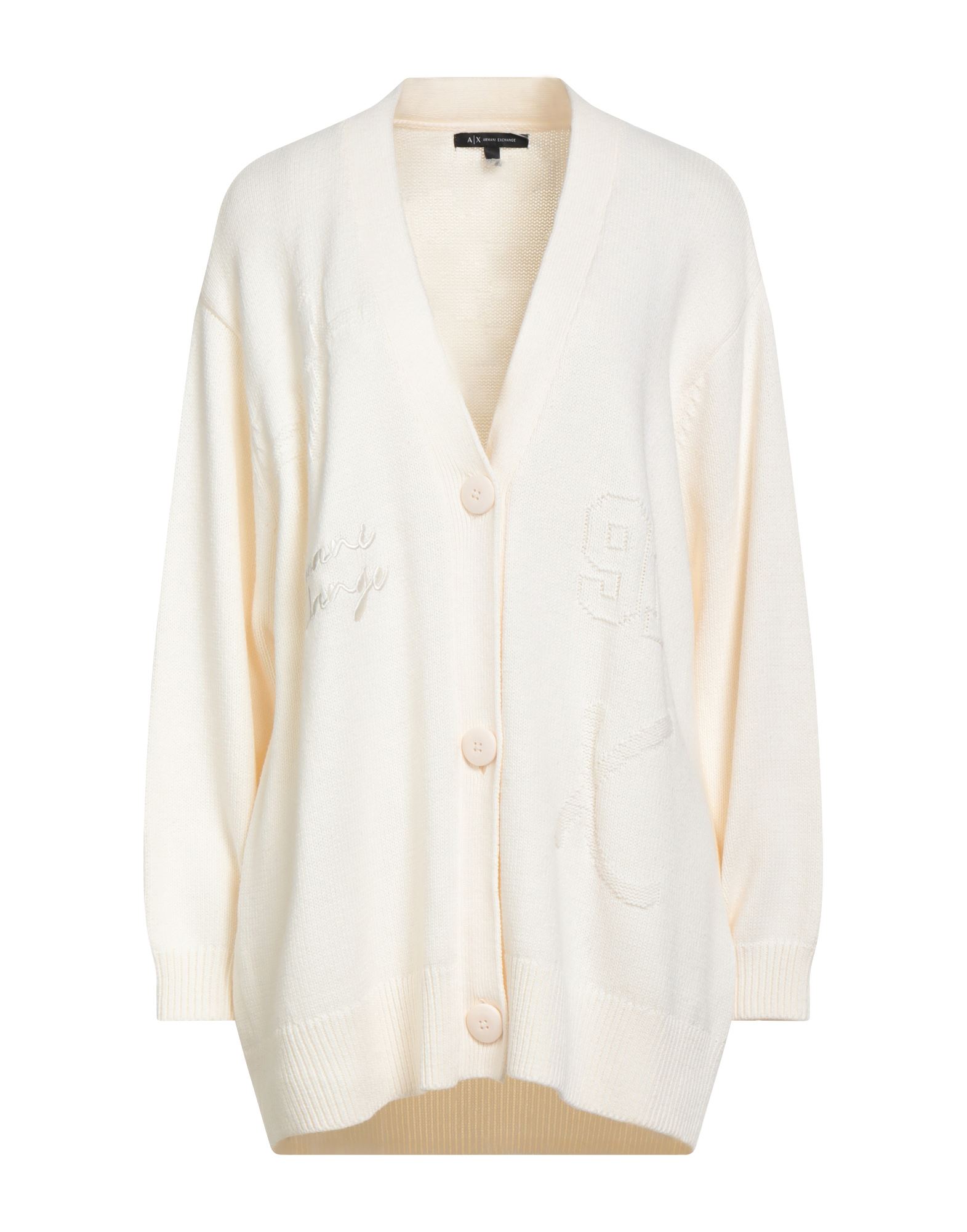 니트 소재, 미디엄웨이트 니트, 자수 로고 장식, 장식 디테일 솔리드 컬러, 롱 슬리브, 버튼 여밈, 세탁기로 세탁, 표백 금지, 건조기 사용불가. 이미지