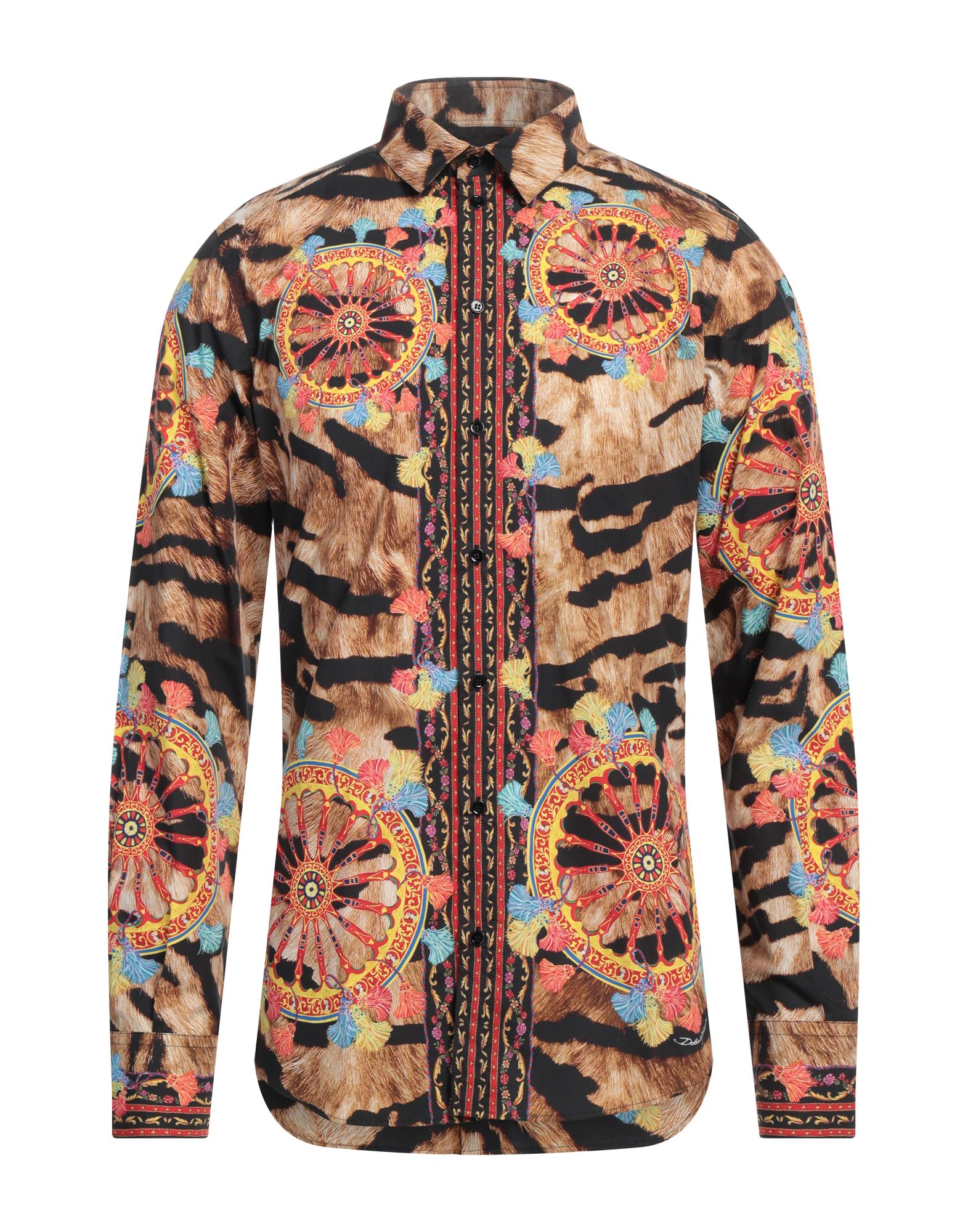 레귤러 셔츠, 우븐, 호피 패턴, 브랜드 로고, 클래식 칼라, 롱 슬리브, 버튼 커프스, 버튼 여밈, 드라이클리닝, 표백 금지, 건조기 사용불가, 이 브랜드는 사이즈가 크게 나옵니다. 이미지