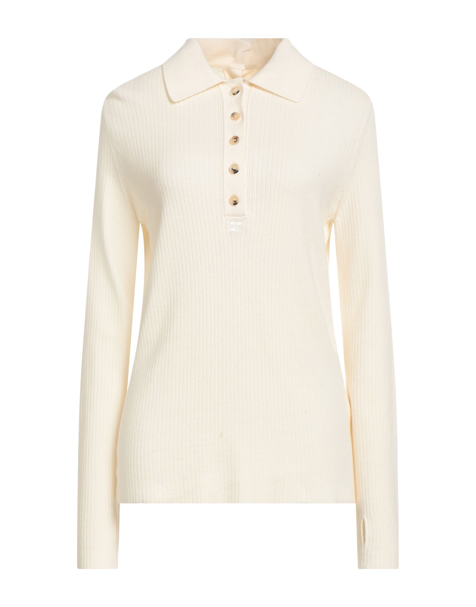 리브(rib) 조직, 라이트웨이트 니트, 브랜드 로고, 솔리드 컬러, 버튼 넥, 롱 슬리브, 세탁기로 세탁, 표백 금지, 건조기 사용불가. 이미지