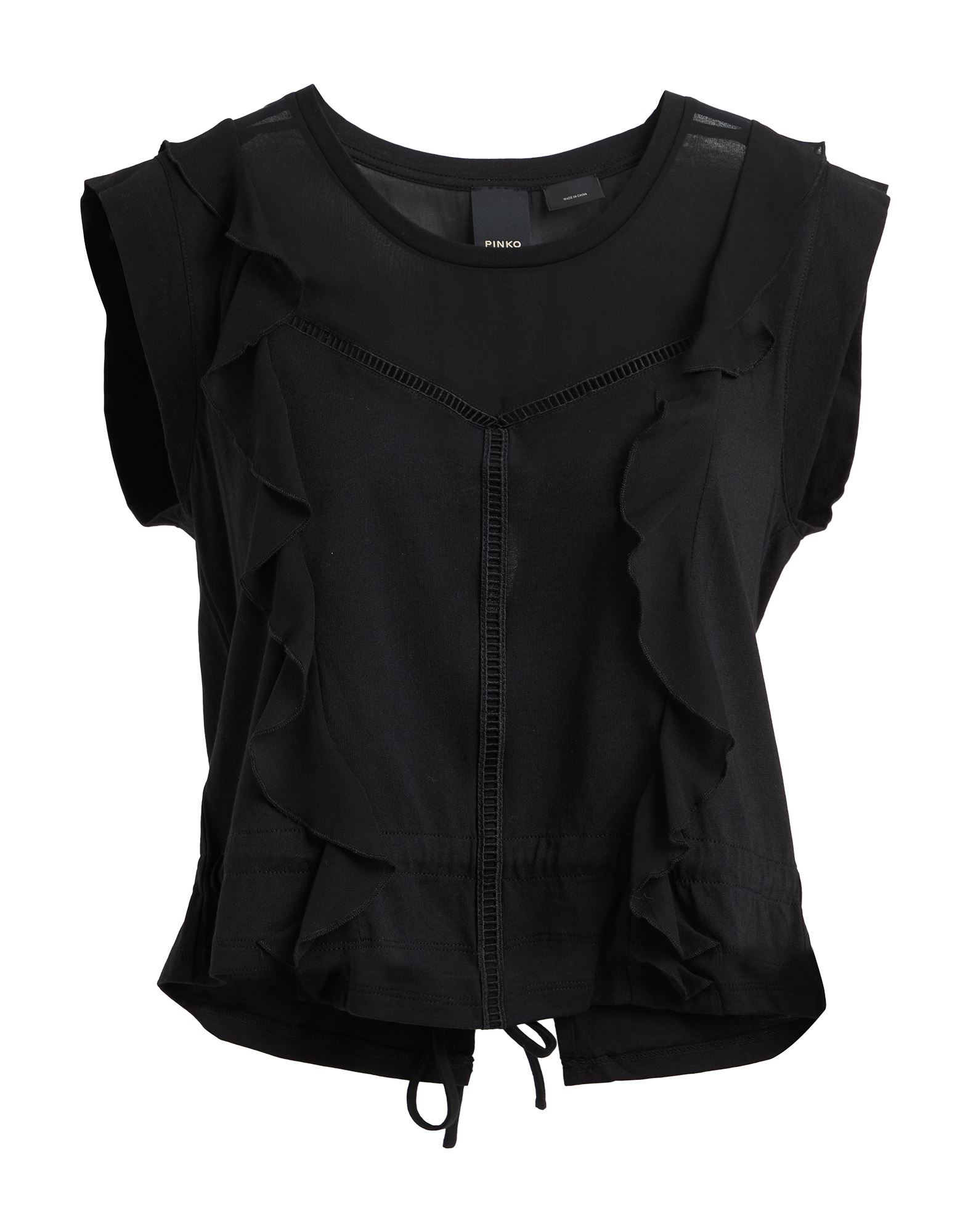 루쉬 디테일 탑, 저지, 크레이프, 솔리드 컬러, 러플, 크루넥, 쇼트 슬리브, 손세탁, 표백 금지, 건조기 사용불가. 이미지