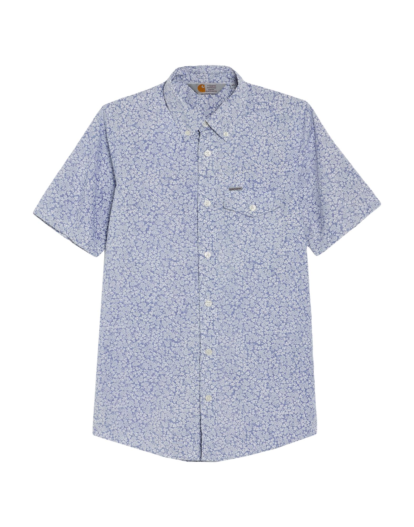 레귤러 셔츠, 우븐, 플로럴 모티브, 브랜드 로고, 버튼다운 칼라, 쇼트 슬리브, 버튼 여밈, 포켓 1개, 세탁기로 세탁, 표백 금지, 건조기 사용불가. 이미지