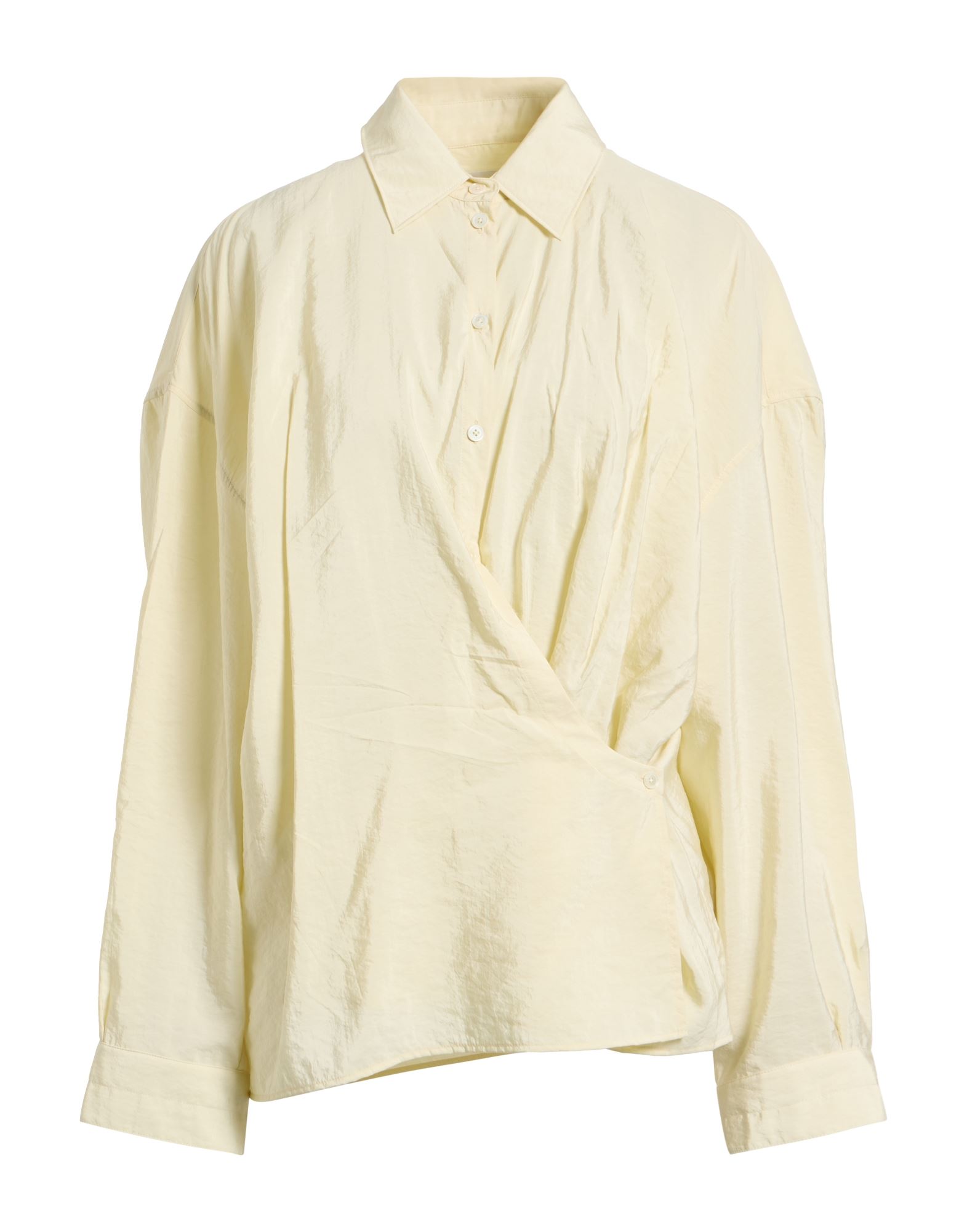 셔츠, 새틴, 솔리드 컬러, 장식 부착 없음, 클래식 칼라, 롱 슬리브, 버튼 커프스, 버튼 여밈, 세탁기 세탁 또는 드라이클리닝, 표백 금지, 건조기 사용불가. 이미지