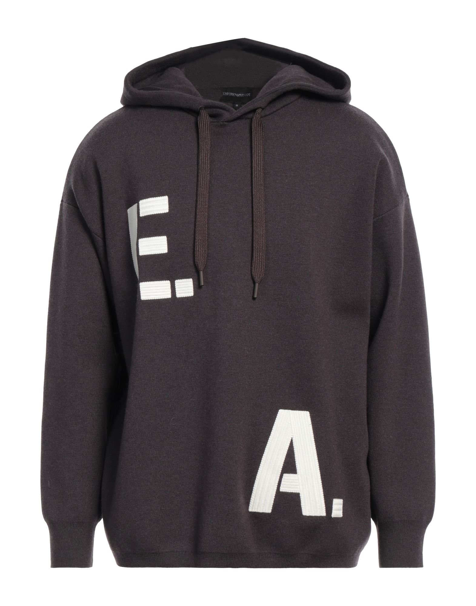 니트 소재, 미디엄웨이트 니트, 프린트 디테일 솔리드 컬러, 자수 로고 장식, 후드, 롱 슬리브, 손세탁, 표백 금지, 건조기 사용불가. 이미지