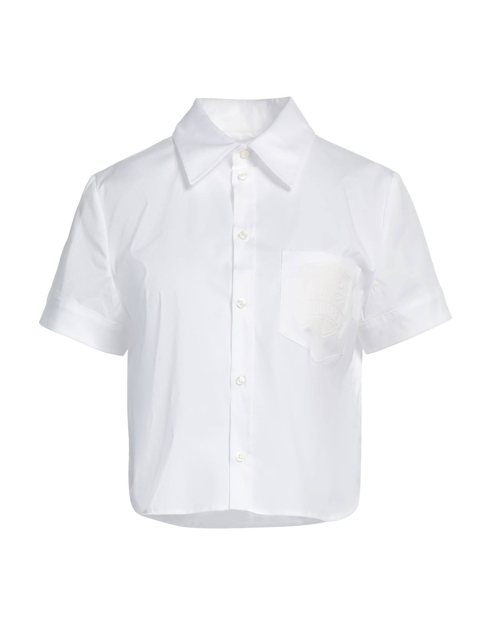 셔츠, 우븐, 솔리드 컬러, 브랜드 로고, 클래식 칼라, 쇼트 슬리브, 버튼 여밈, 포켓 1개, 스트레치. 이미지