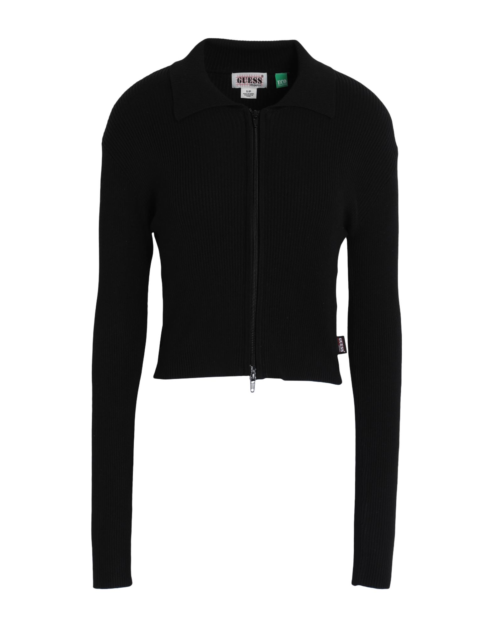 니트 소재, 리브(rib) 조직, 라이트웨이트 니트, 브랜드 로고, 솔리드 컬러, 클래식 칼라, 롱 슬리브, 지퍼 클로저, 포켓 없음. 이미지