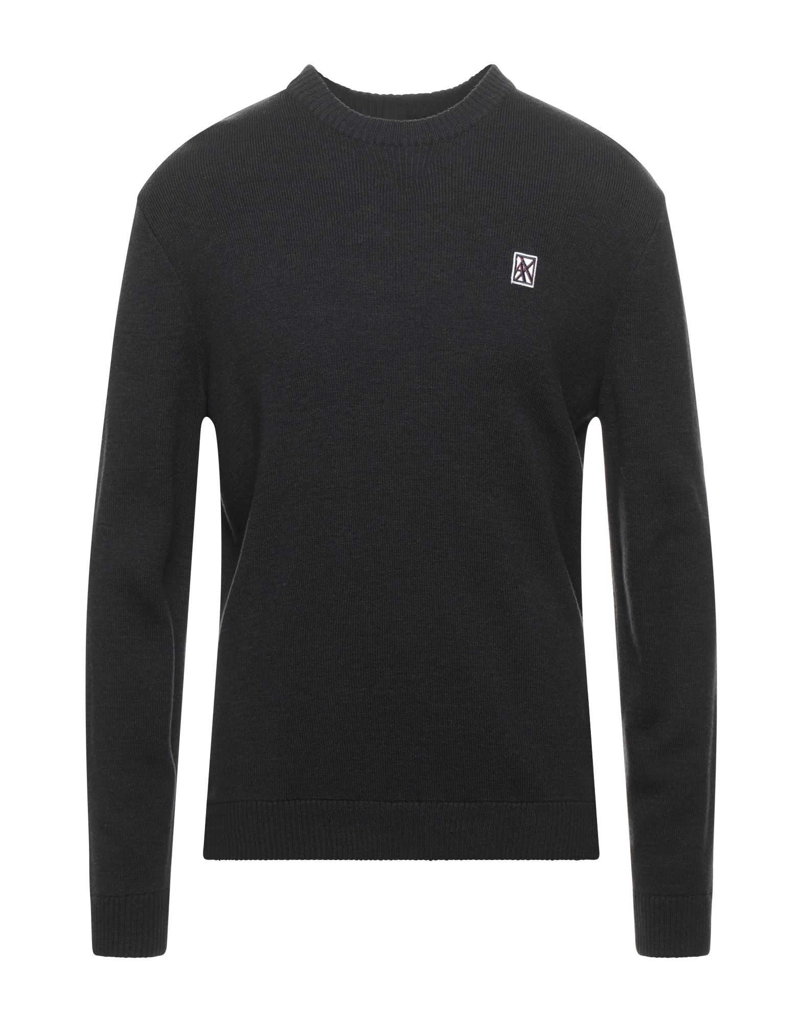 니트 소재, 브랜드 로고, 라이트웨이트 니트, 라운드 네크라인, 솔리드 컬러, 롱 슬리브, 포켓 없음. 이미지