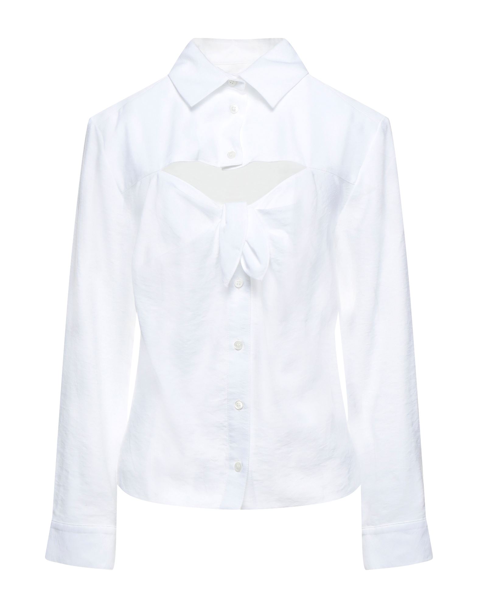 셔츠, 우븐, 솔리드 컬러, 컷아웃 효과, 클래식 칼라, 롱 슬리브, 버튼 여밈. 이미지