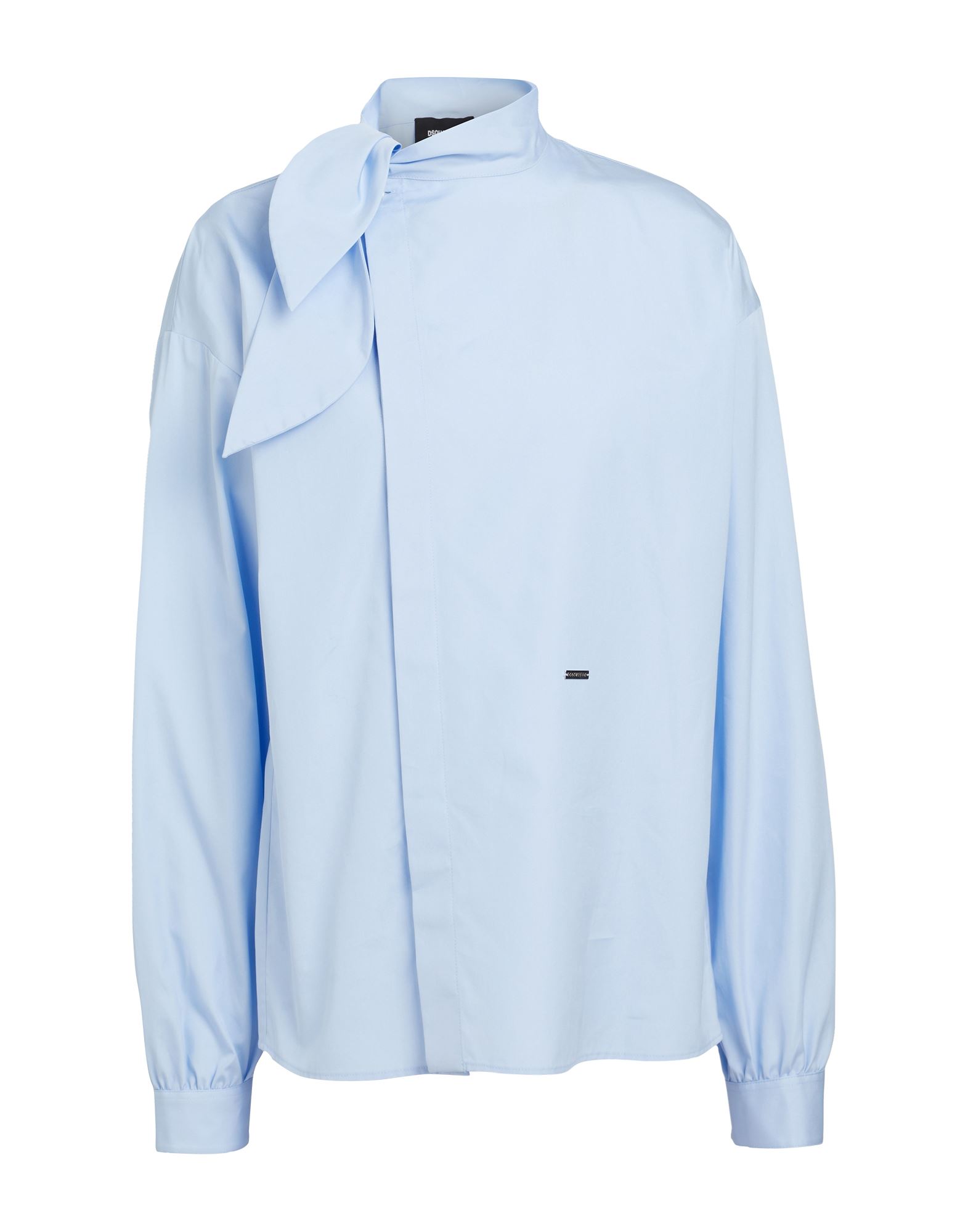 우븐, 브랜드 로고, 솔리드 컬러, 롱 슬리브, 버튼 커프스, 버튼 여밈, 포켓 없음, 세탁기 세탁 또는 드라이클리닝, 표백 금지, 건조기 사용불가, 보우 디테일 셔츠. 이미지