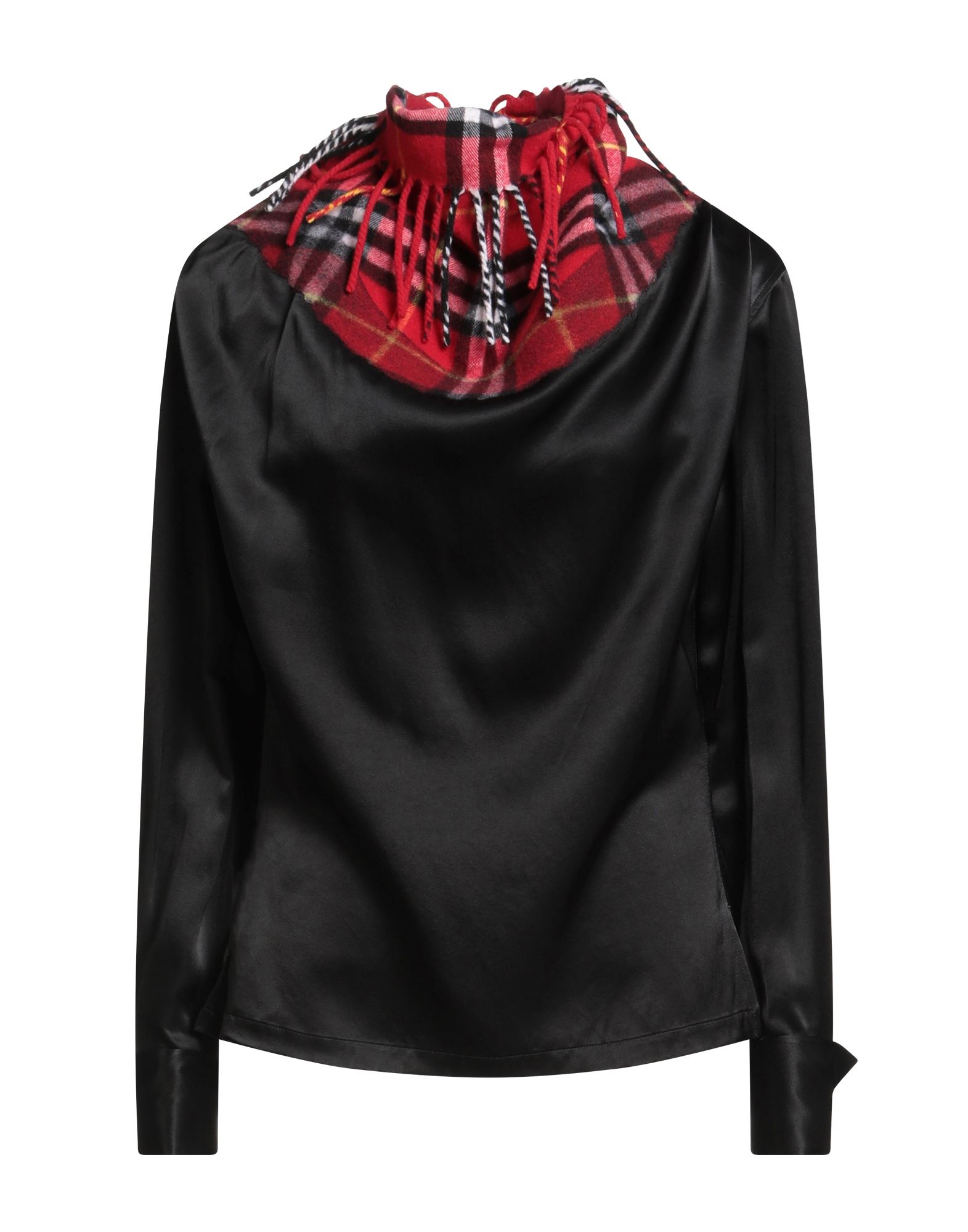 탑, 새틴, 플란넬, 시그니처 프린트, 프린지, 목 넥, 롱 슬리브, 버튼 커프스, 지퍼 여밈, 드라이클리닝, 표백 금지, 건조기 사용불가. 이미지