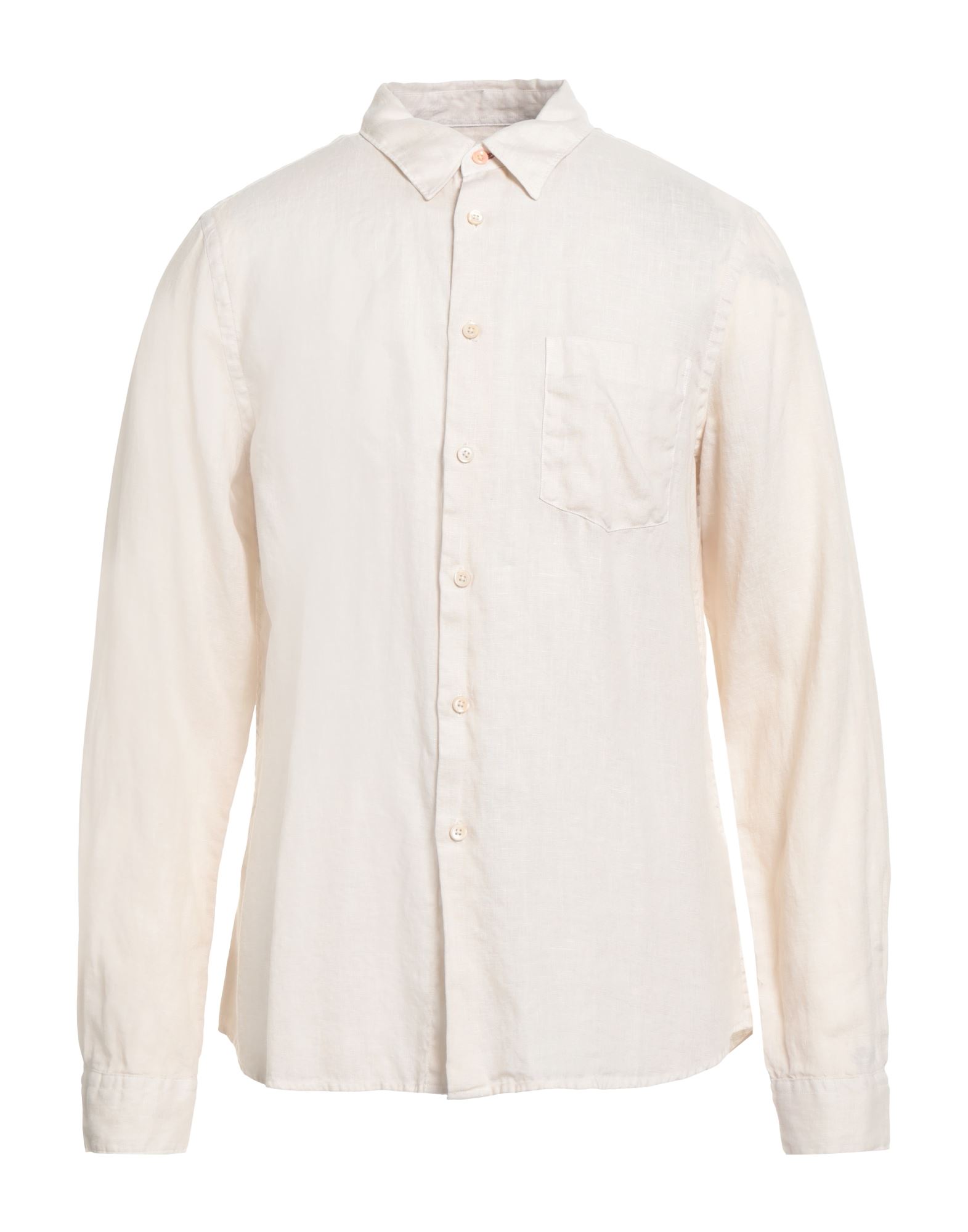 레귤러 셔츠, 리넨, 솔리드 컬러, 브랜드 로고, 클래식 칼라, 롱 슬리브, 버튼 여밈, 포켓 1개, 세탁기 세탁 또는 드라이클리닝, 표백 금지, 건조기 사용불가, 이 브랜드는 사이즈가 크게 나옵니다. 이미지