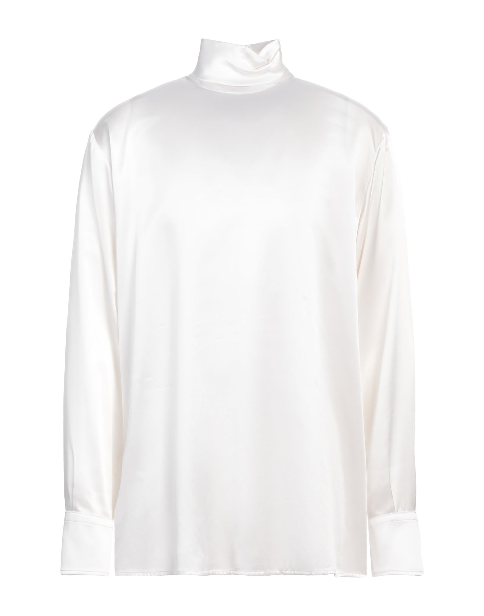 레귤러 셔츠, 새틴, 솔리드 컬러, 장식 부착 없음, 터틀넥, 롱 슬리브, 버튼 커프스, 지퍼 여밈, 드라이클리닝, 표백 금지, 건조기 사용불가, 이 브랜드는 사이즈가 크게 나옵니다. 이미지