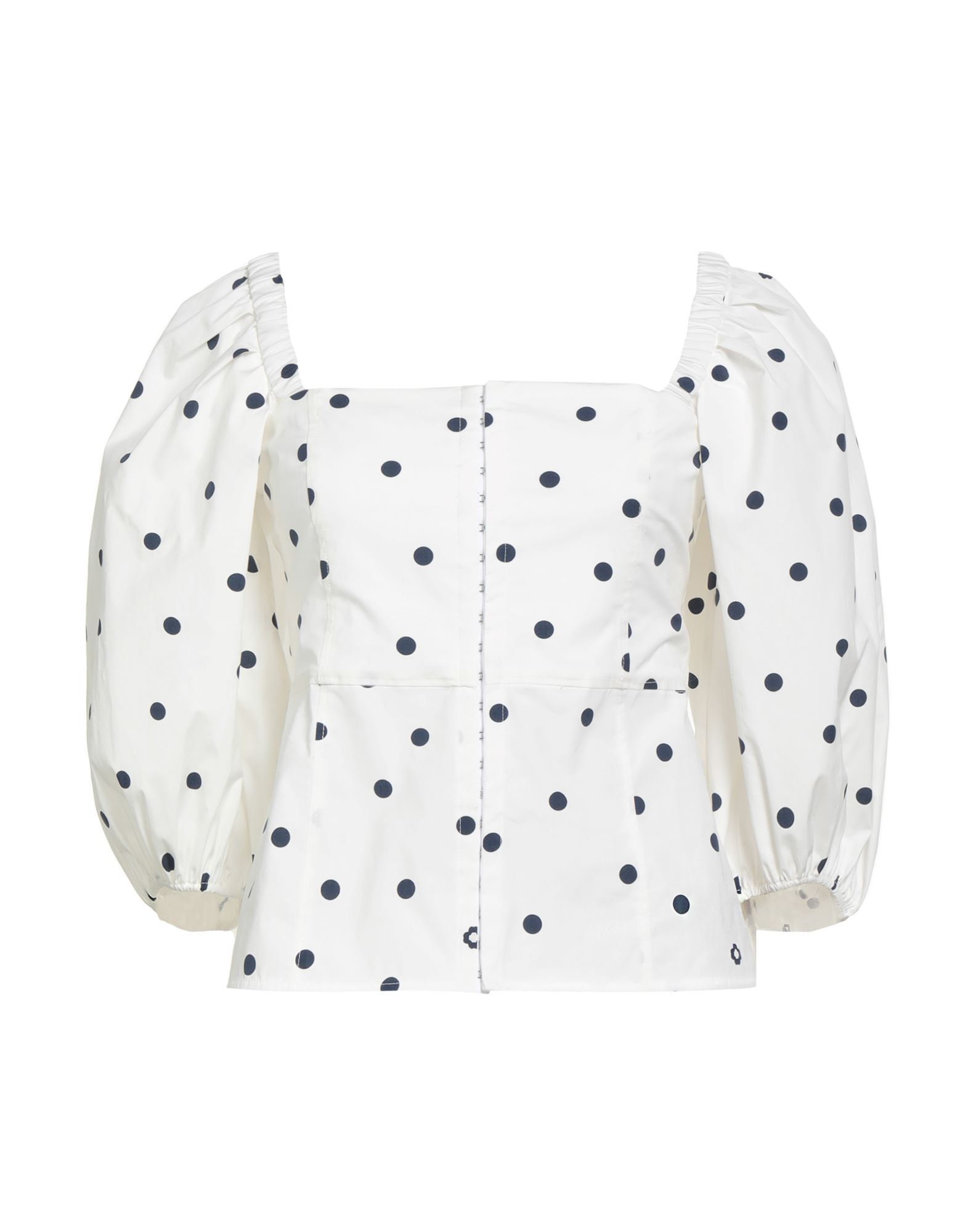 탑, 우븐, 스트레치 패브릭, 폴카도트, 장식 부착 없음, 스퀘어 네크라인, 롱 슬리브, 후크 여밈, 세탁기 세탁 또는 드라이클리닝, 표백 금지, 건조기 사용불가. 이미지