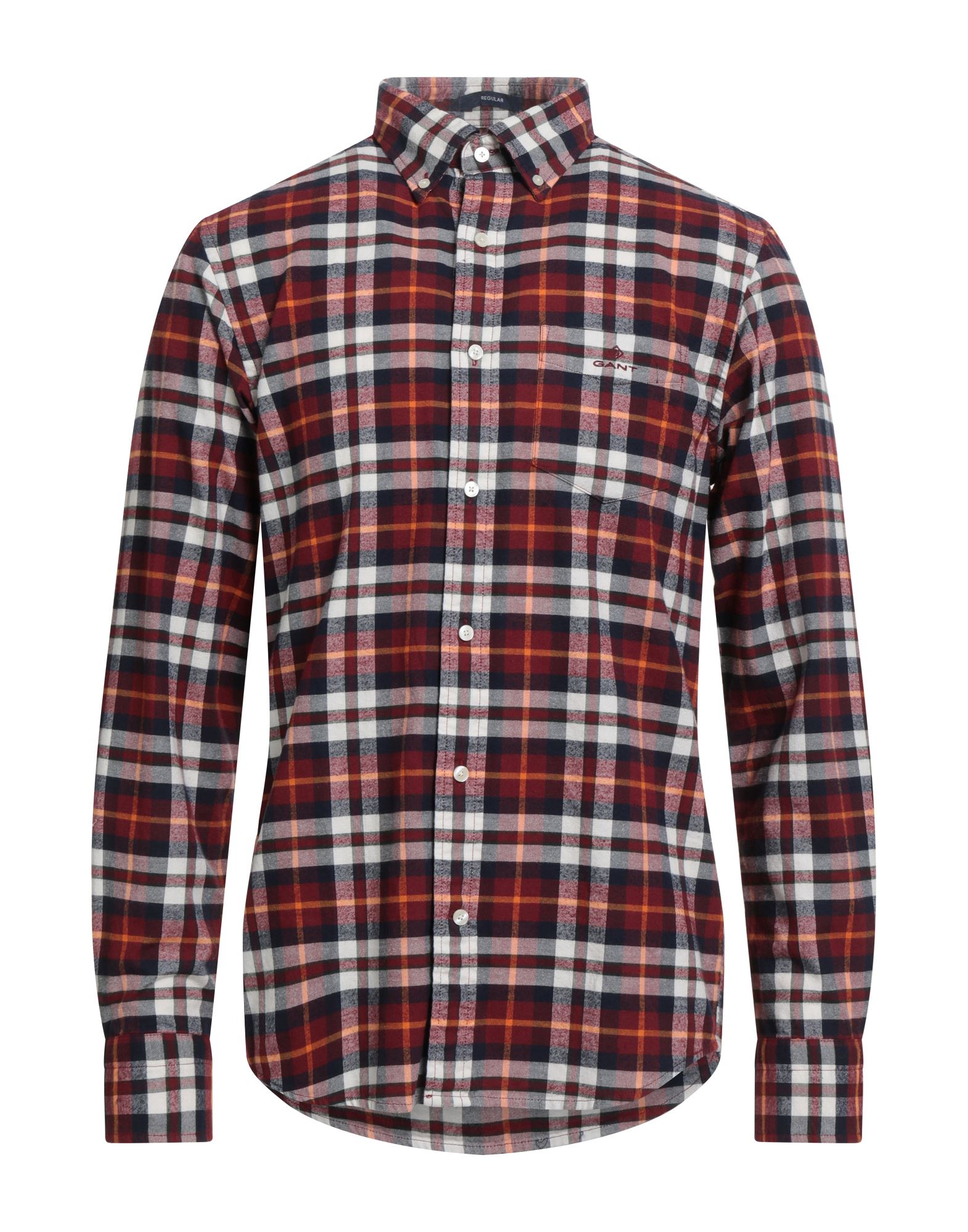 슬림 셔츠, 플란넬, 타탄체크, 자수 로고 장식, 버튼다운 칼라, 롱 슬리브, 버튼 커프스, 버튼 여밈, 포켓 1개, 세탁기로 세탁, 표백 금지, 건조기 사용가능. 이미지