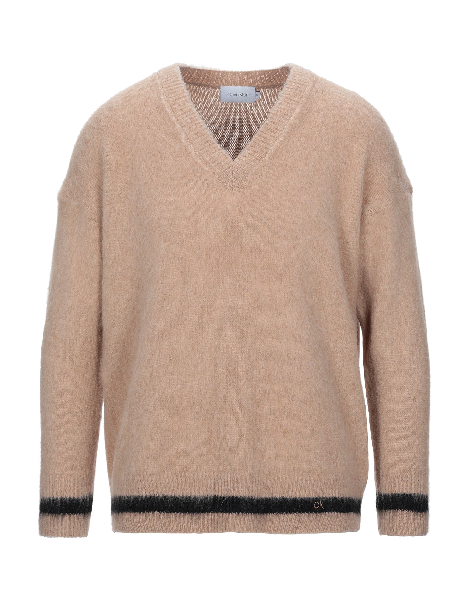 니트 소재, 자수, 로고, 솔리드 컬러, v 네크라인, 미디엄웨이트 니트, 롱 슬리브, 포켓 없음, 라지 핏. 이미지