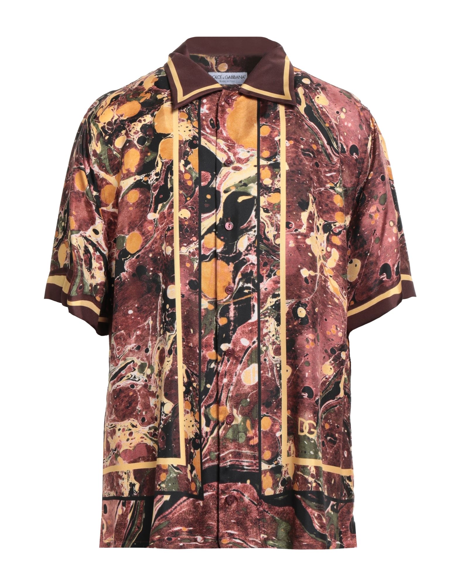 레귤러 셔츠, 트윌, 멀티컬러 패턴, 브랜드 로고, 클래식 칼라, 쇼트 슬리브, 버튼 여밈, 드라이클리닝, 표백 금지, 건조기 사용불가, 이 브랜드는 사이즈가 크게 나옵니다. 이미지