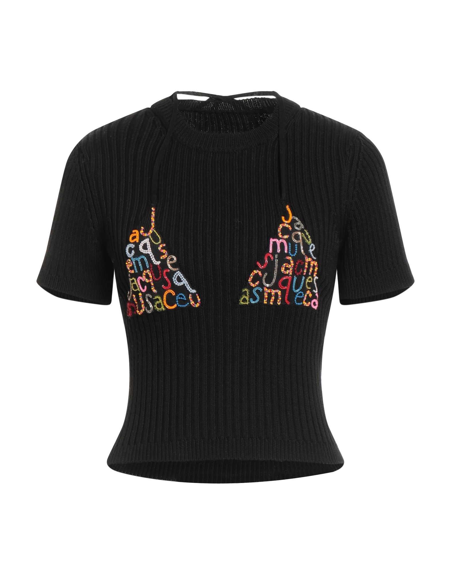 니트 소재, 라이트웨이트 니트, 시퀸, 장식 디테일 솔리드 컬러, 크루넥, 쇼트 슬리브, 드라이클리닝, 표백 금지, 건조기 사용불가. 이미지