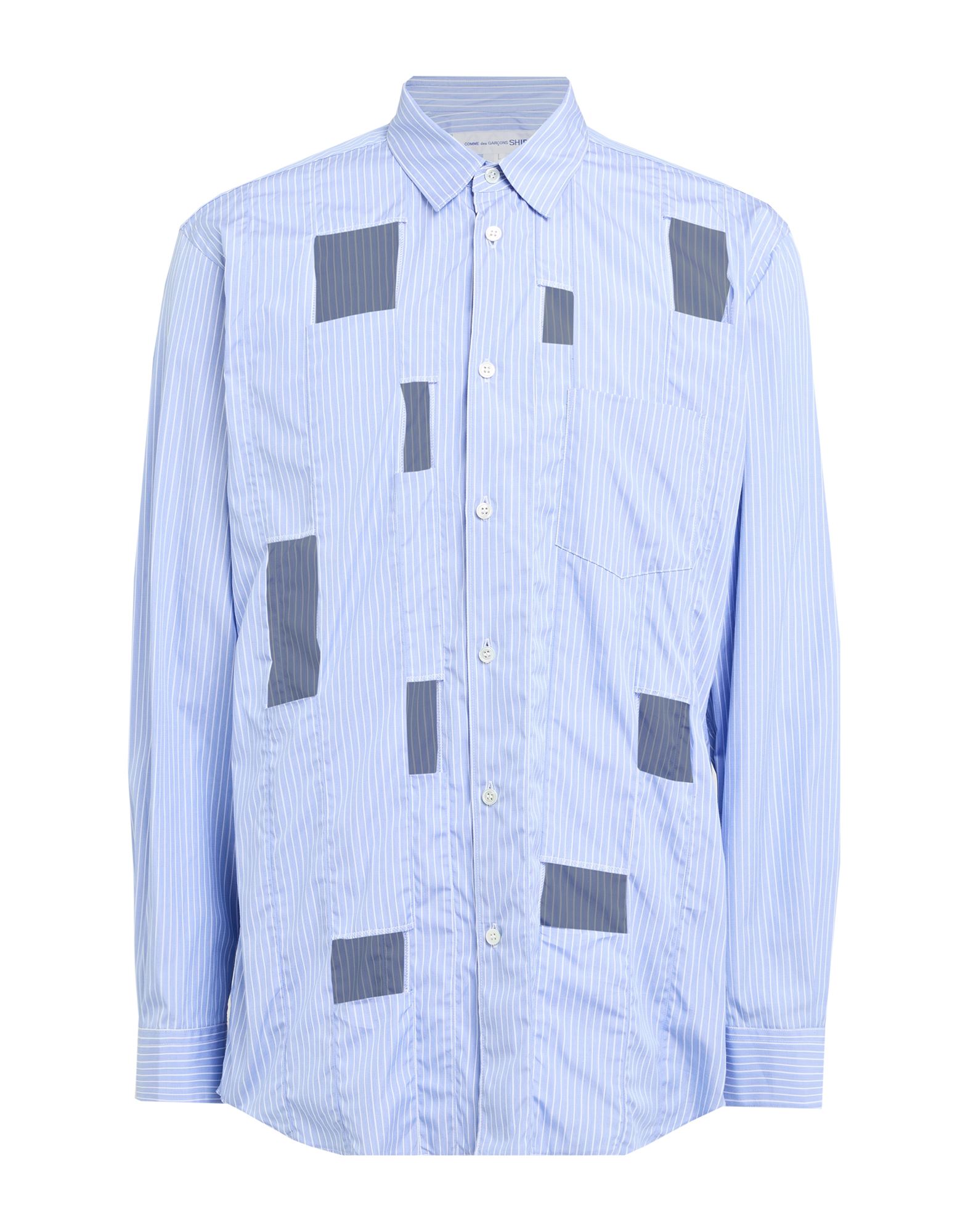 레귤러 셔츠, 우븐, 스트라이프, 장식 부착 없음, 클래식 칼라, 롱 슬리브, 버튼 여밈, 포켓 1개, 세탁기 세탁 또는 드라이클리닝, 표백 금지, 건조기 사용불가. 이미지