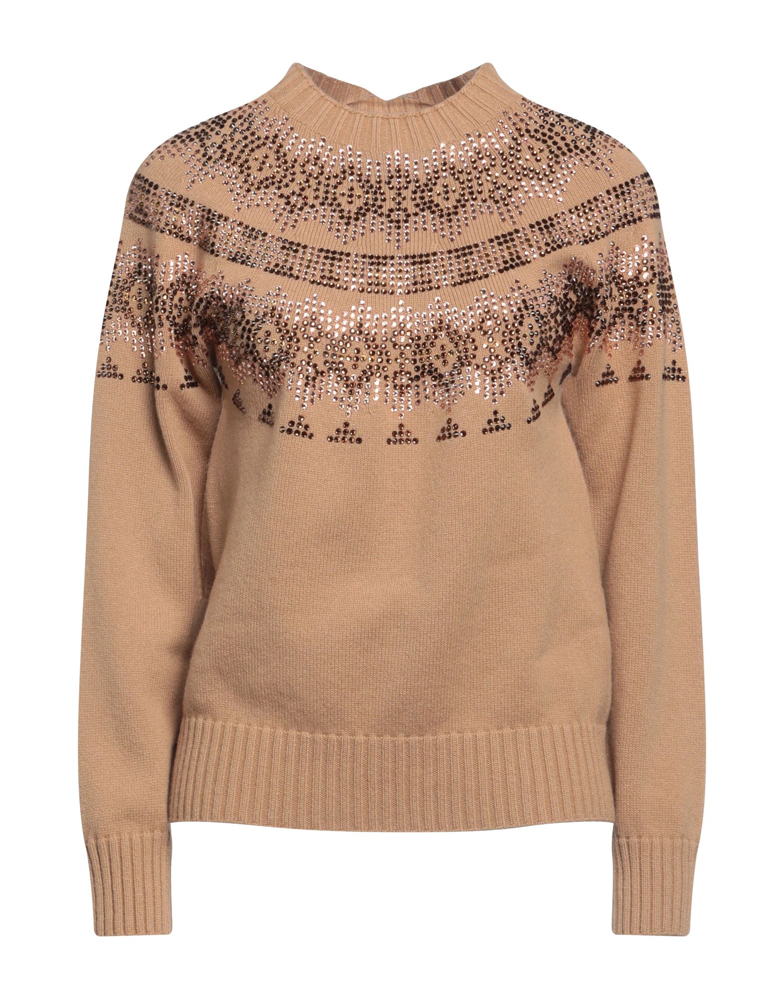 니트 소재, 미디엄웨이트 니트, 라인스톤, 멀티컬러 패턴, 라운드 네크라인, 롱 슬리브, 리브 조직 커프스, 포켓 없음, 라지 핏. 이미지