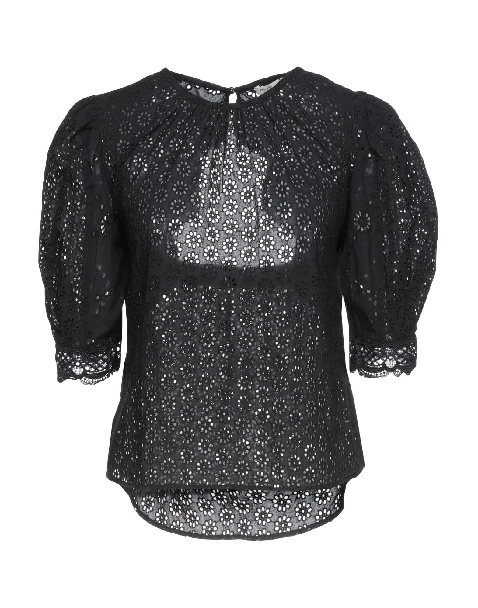 보헤미안 블라우스, 브로더리 엥그레에즈, 솔리드 컬러, 오픈 백, 크루넥, 쇼트 슬리브, 1 버튼, 손세탁 또는 드라이클리닝, 표백 금지, 건조기 사용불가. 이미지