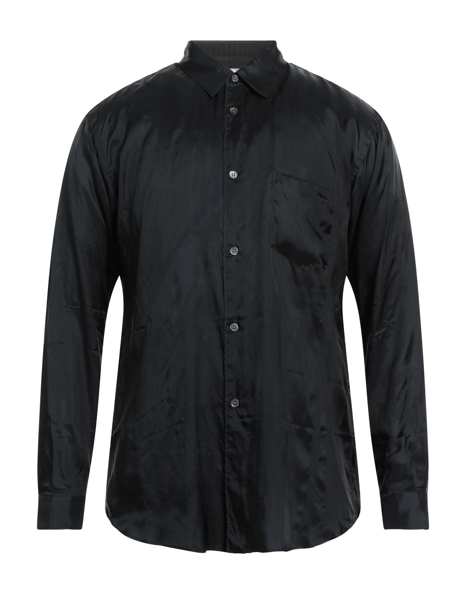 레귤러 셔츠, 새틴, 솔리드 컬러, 장식 부착 없음, 클래식 칼라, 롱 슬리브, 버튼 커프스, 버튼 여밈, 포켓 1개. 이미지