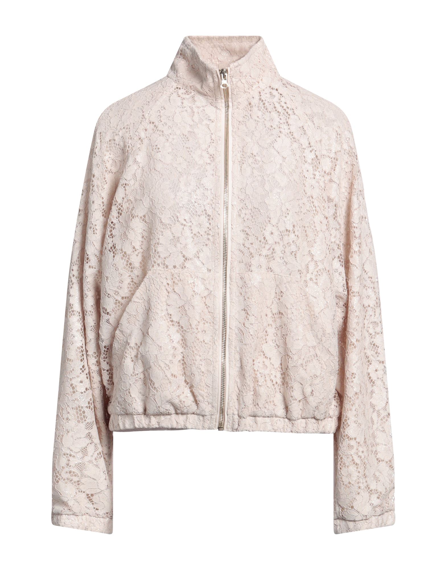 레이스, 라메, 장식 부착 없음, 솔리드 컬러, 터틀넥, 롱 슬리브, 안감있음, 지퍼 여밈, 멀티 포켓, 드라이클리닝, 건조기 사용불가, 표백 금지. 이미지