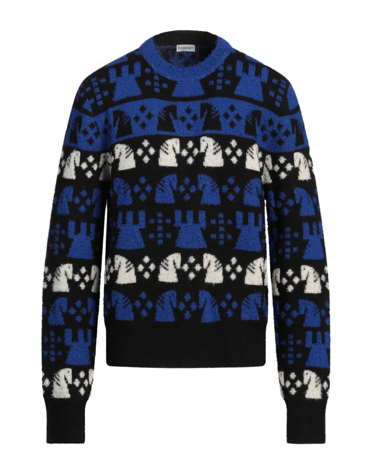 니트 소재, 자카드, 라이트웨이트 니트, 멀티컬러 패턴, 장식 부착 없음, 크루넥, 롱 슬리브, 드라이클리닝, 표백 금지, 건조기 사용불가. 이미지