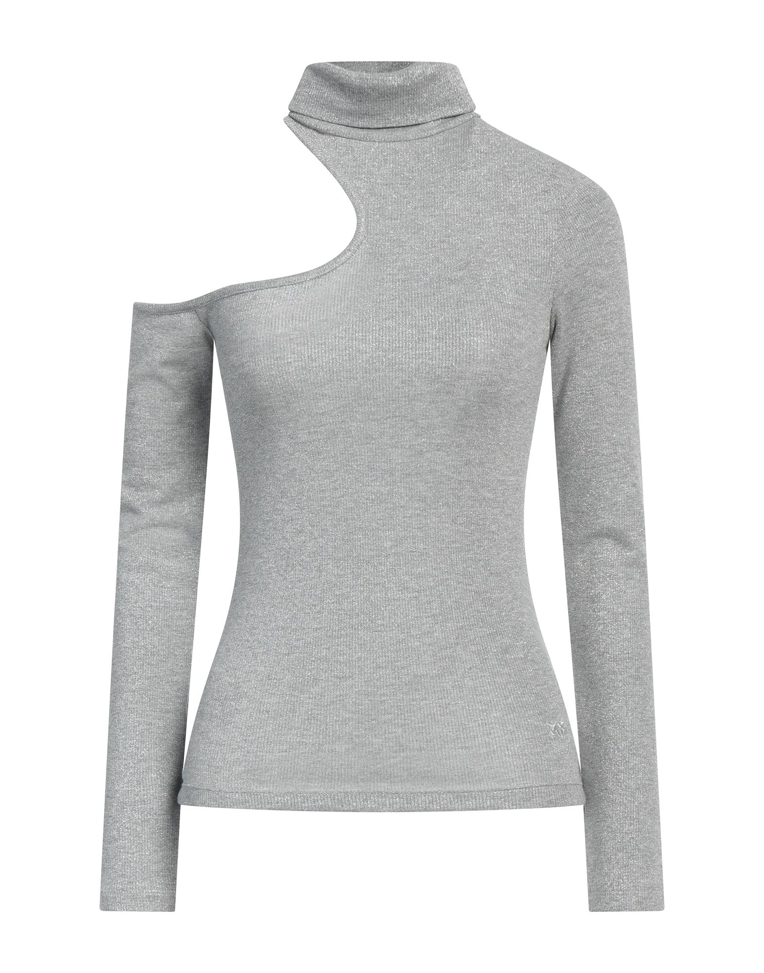 니트 소재, 라이트웨이트 니트, 메탈릭 효과, 스트레치 패브릭, 자수 로고 장식, 솔리드 컬러, 터틀넥, 롱 슬리브, 드라이클리닝 금지, 표백 금지, 건조기 사용불가. 이미지