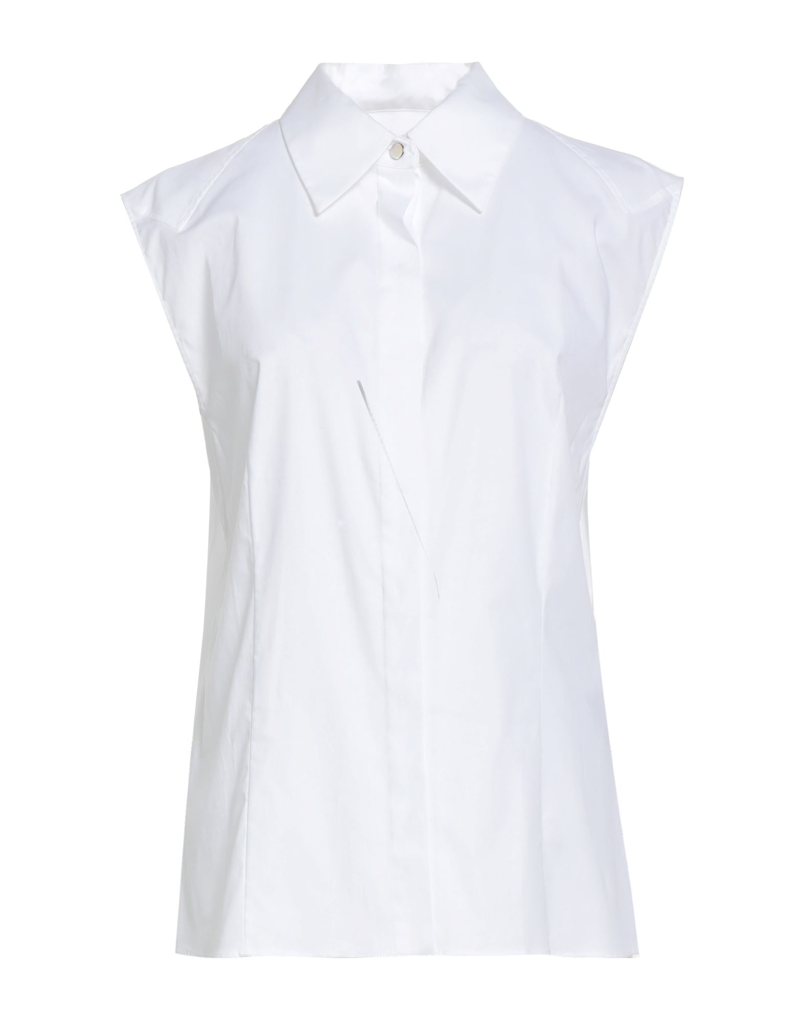 셔츠, 포플린, 스트레치 패브릭, 솔리드 컬러, 장식 부착 없음, 클래식 칼라, 슬리브리스, 히든 버튼 여밈, 세탁기 세탁 또는 드라이클리닝, 표백 금지, 건조기 사용불가. 이미지