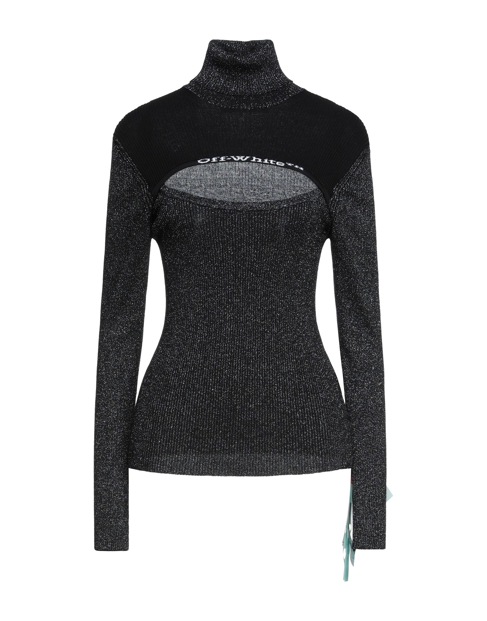 니트 소재, 라이트웨이트 니트, 라메, 브랜드 로고, 투톤 패턴, 터틀넥, 롱 슬리브, 포켓 없음. 이미지