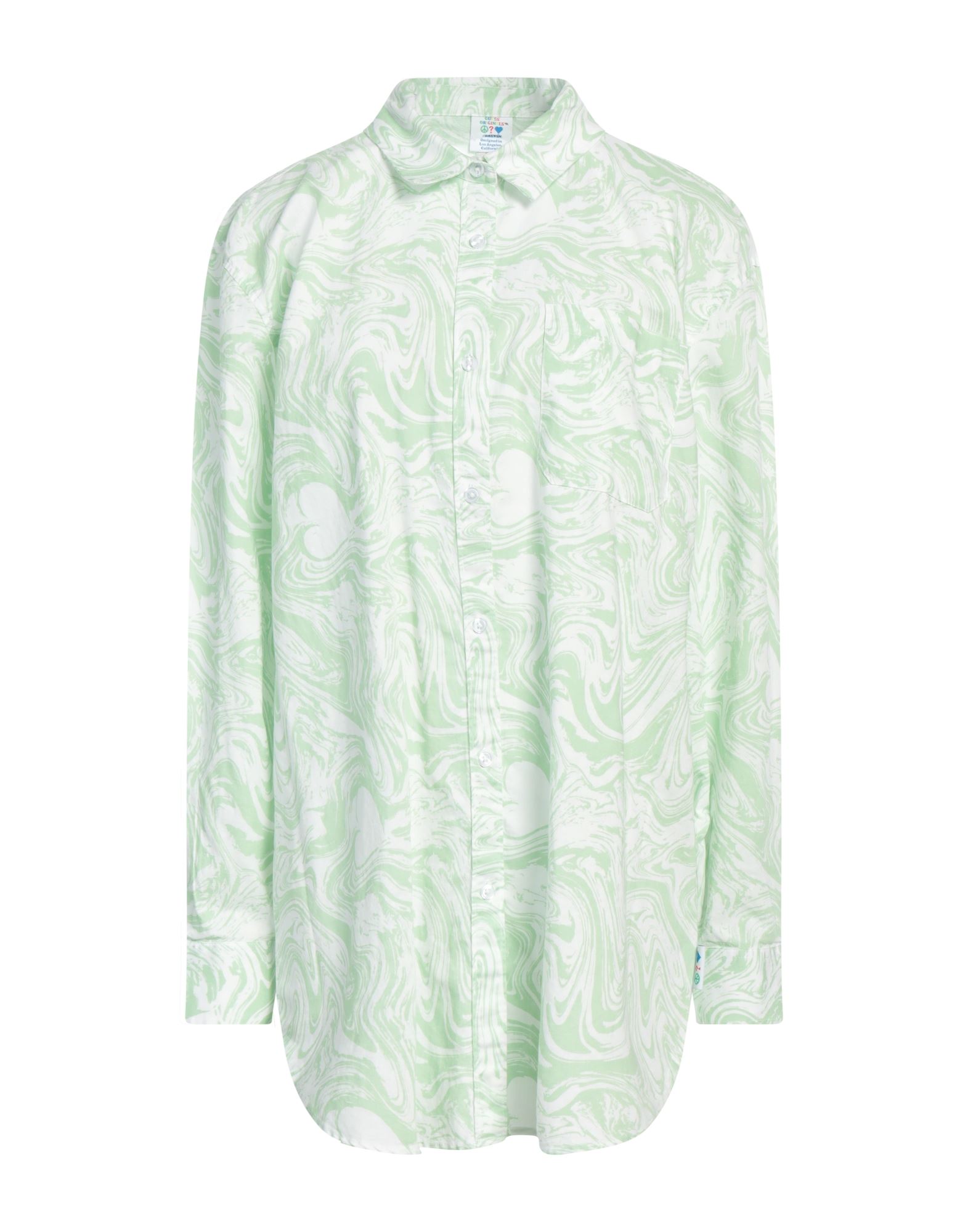 롱 셔츠, 우븐, 투톤 패턴, 브랜드 로고, 클래식 칼라, 롱 슬리브, 버튼 여밈, 포켓 1개, 세탁기로 세탁, 표백 금지, 건조기 사용가능. 이미지