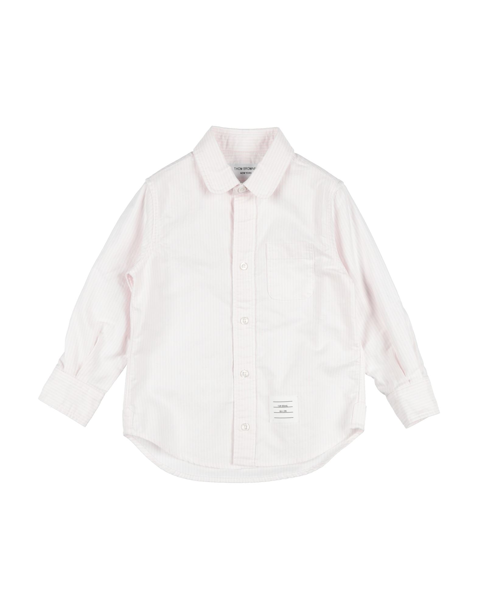 우븐, 스트라이프, 브랜드 로고, 라운드 칼라, 롱 슬리브, 버튼 여밈, 포켓 1개, 세탁기로 세탁, 표백 금지, 건조기 사용불가. 이미지