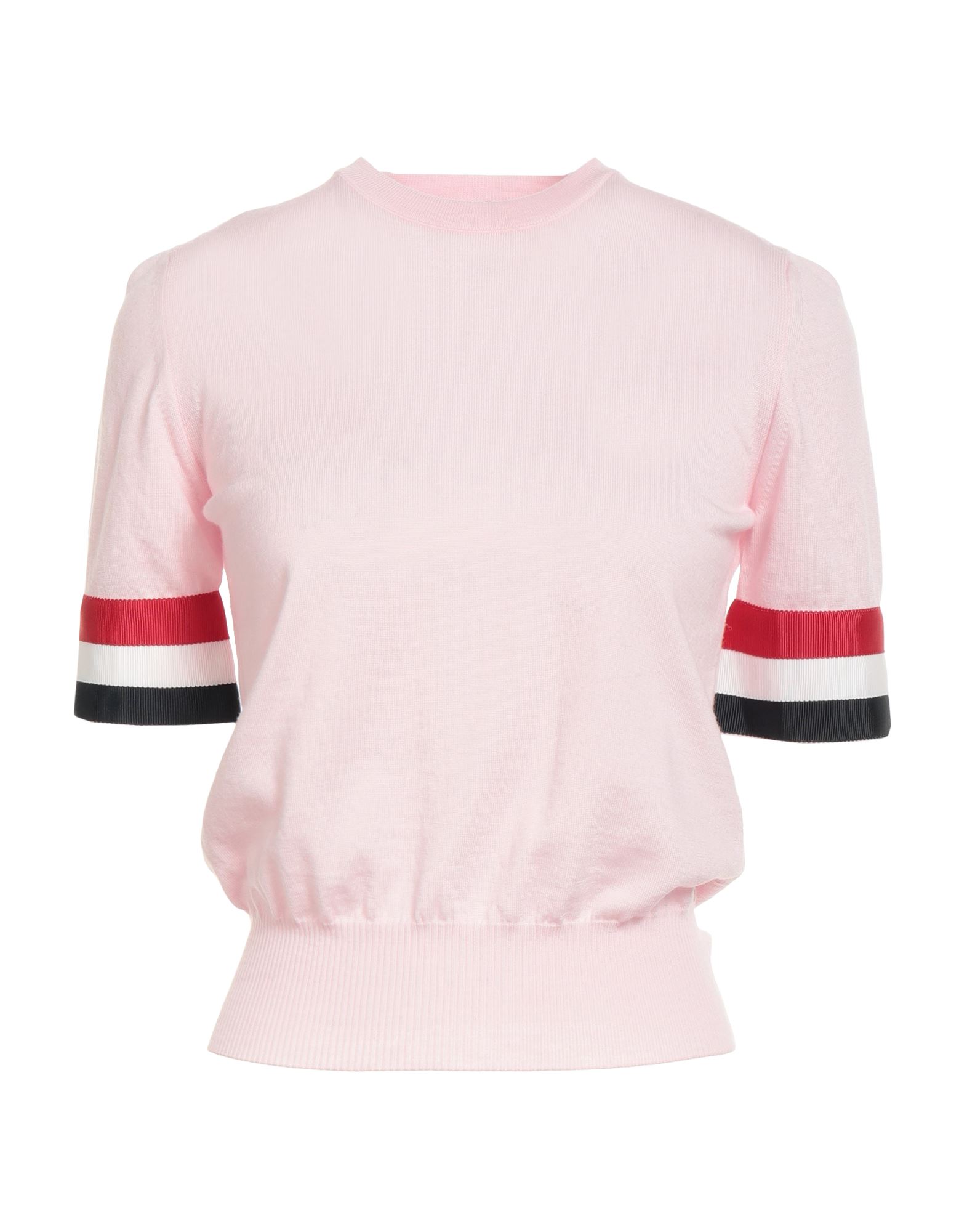 울, 라이트웨이트 니트, 장식 디테일 솔리드 컬러, 장식 효과, 브랜드 로고, 크루넥, 쇼트 슬리브, 버튼 커프스, 세탁기로 세탁, 표백 금지, 건조기 사용불가. 이미지