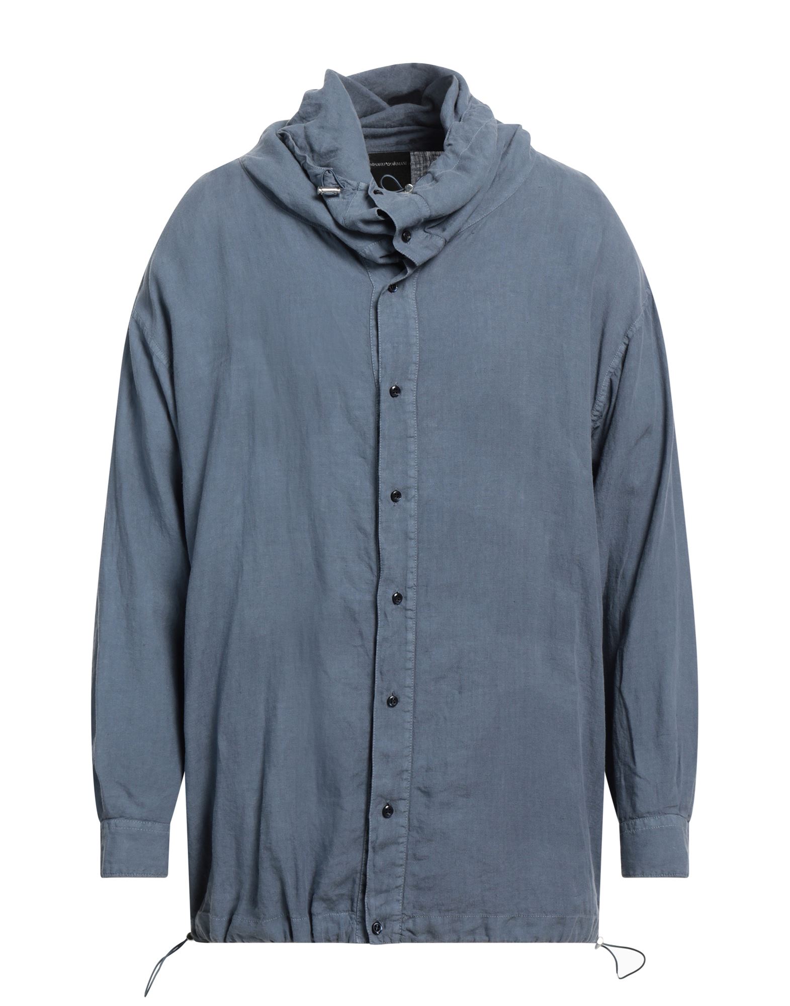 우븐, 장식 부착 없음, 솔리드 컬러, 터틀넥, 롱 슬리브, 버튼 커프스, 버튼 여밈, 포켓 없음, 드로스트링 헴라인, 세탁기 세탁 또는 드라이클리닝, 표백 금지, 건조기 사용불가, 셔츠 자켓. 이미지