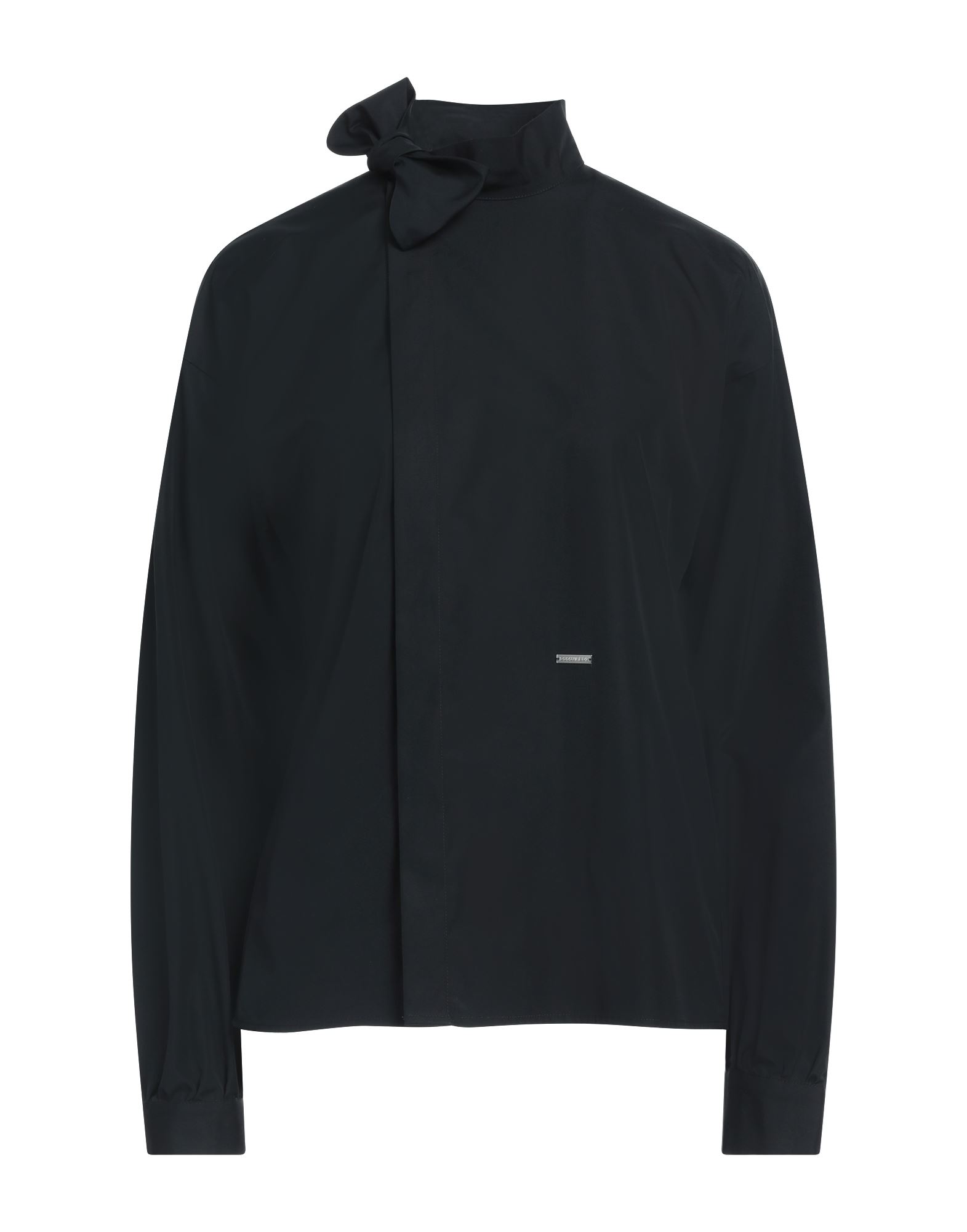 우븐, 브랜드 로고, 솔리드 컬러, 롱 슬리브, 버튼 커프스, 버튼 여밈, 포켓 없음, 세탁기 세탁 또는 드라이클리닝, 표백 금지, 건조기 사용불가, 보우 디테일 셔츠. 이미지